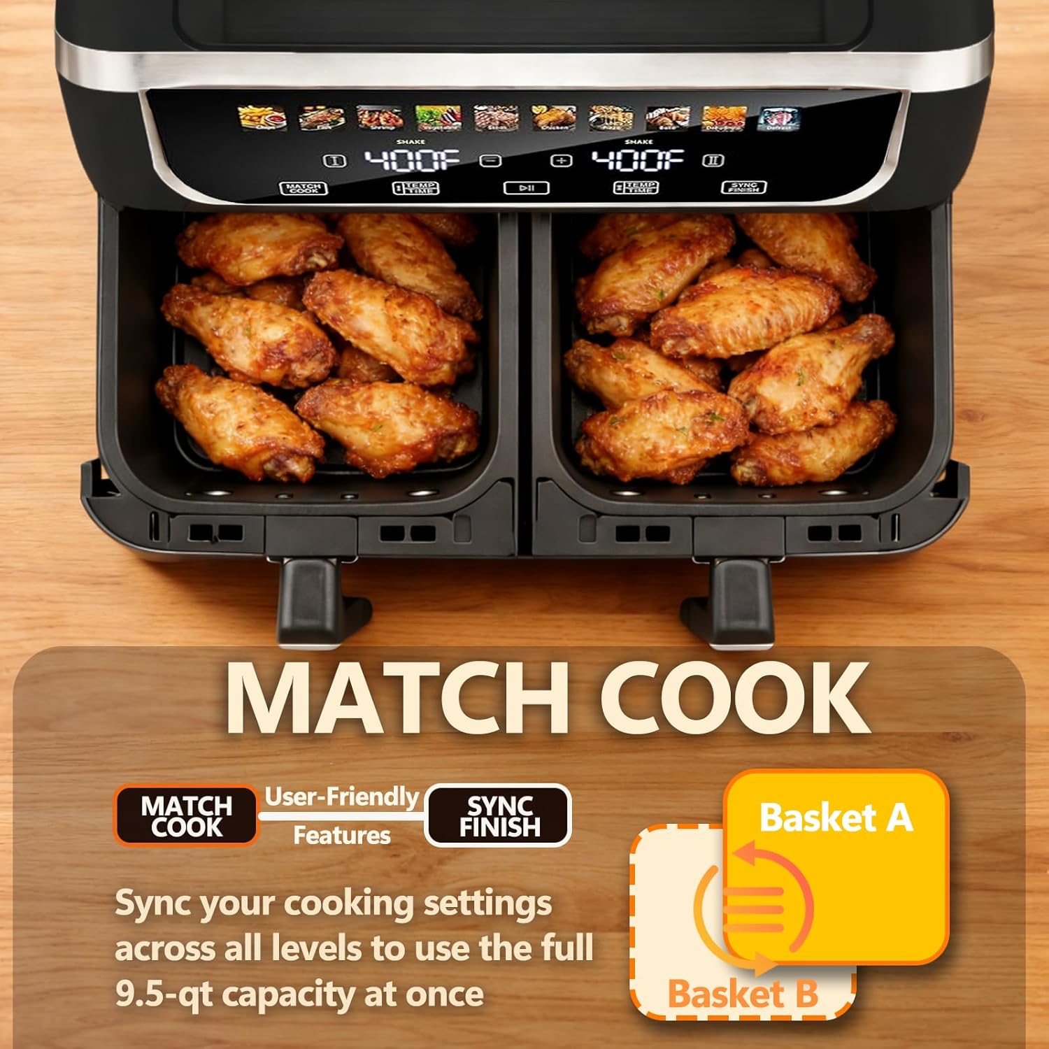 Thumbnail 4 de Simple Deluxe 9.5-Qt Dual Basket Air Fryer (10-in-1) with Sync Cook and Independent Temperature Control