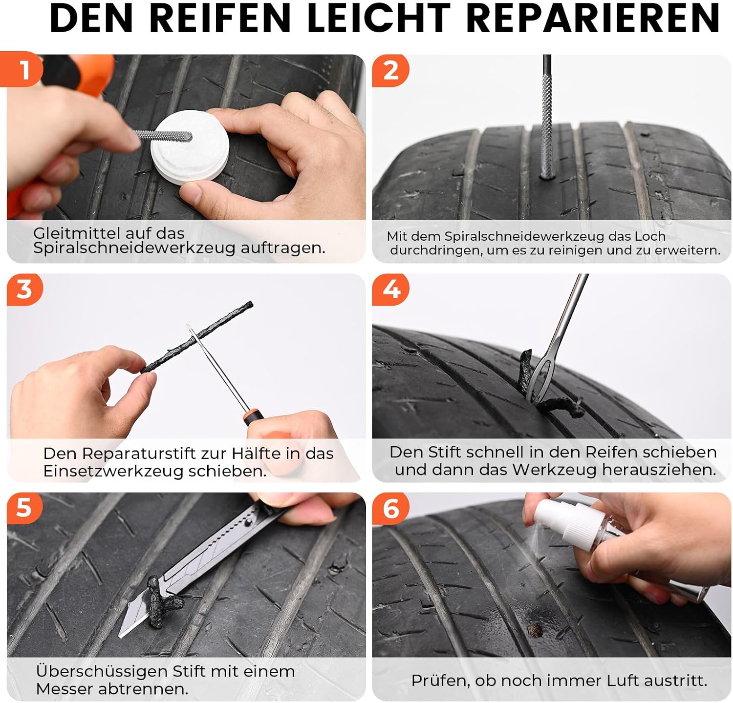 Detalle de ETENWOLF Reifenreparaturset – Tragbares, universell einsetzbares Flickwerkzeug mit Gummistopfen (Zwei Stopfen-Größen)