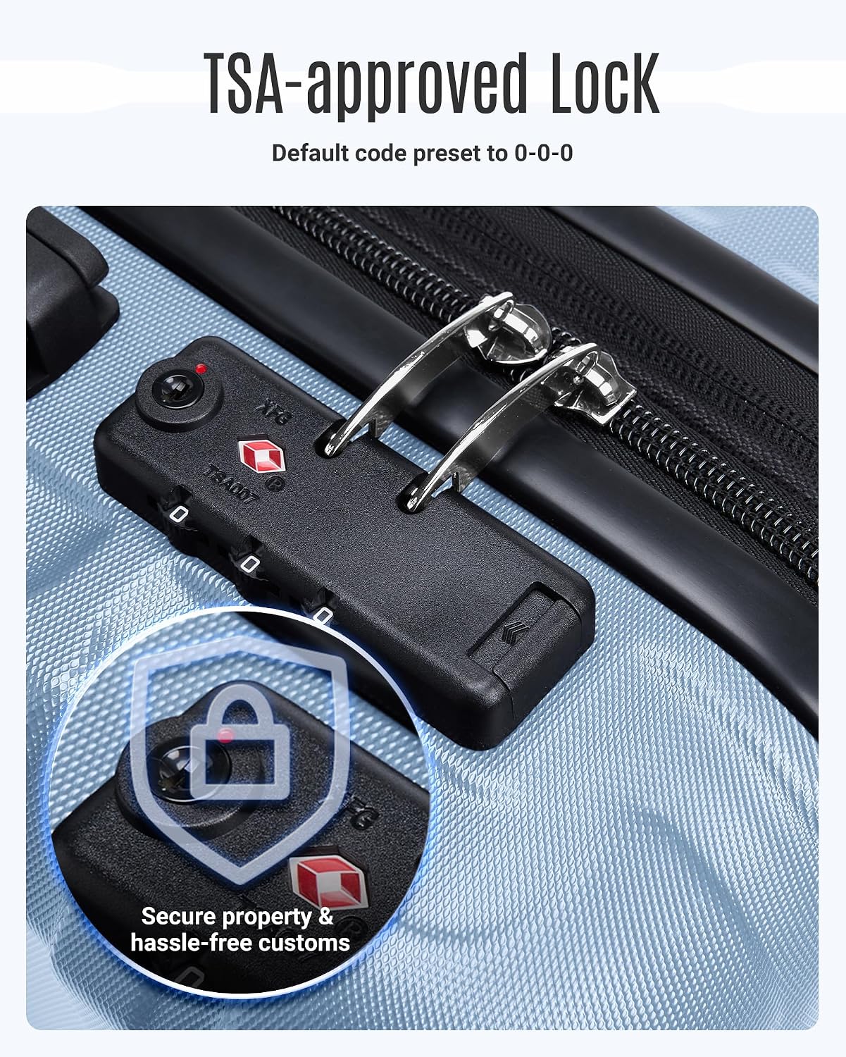 Thumbnail 4 de LIGHT FLIGHT 3-Piece Luggage Set: Durable ABS Hard Shell with 360° Wheels, TSA Lock, 20/24/28 Inch in Light Blue