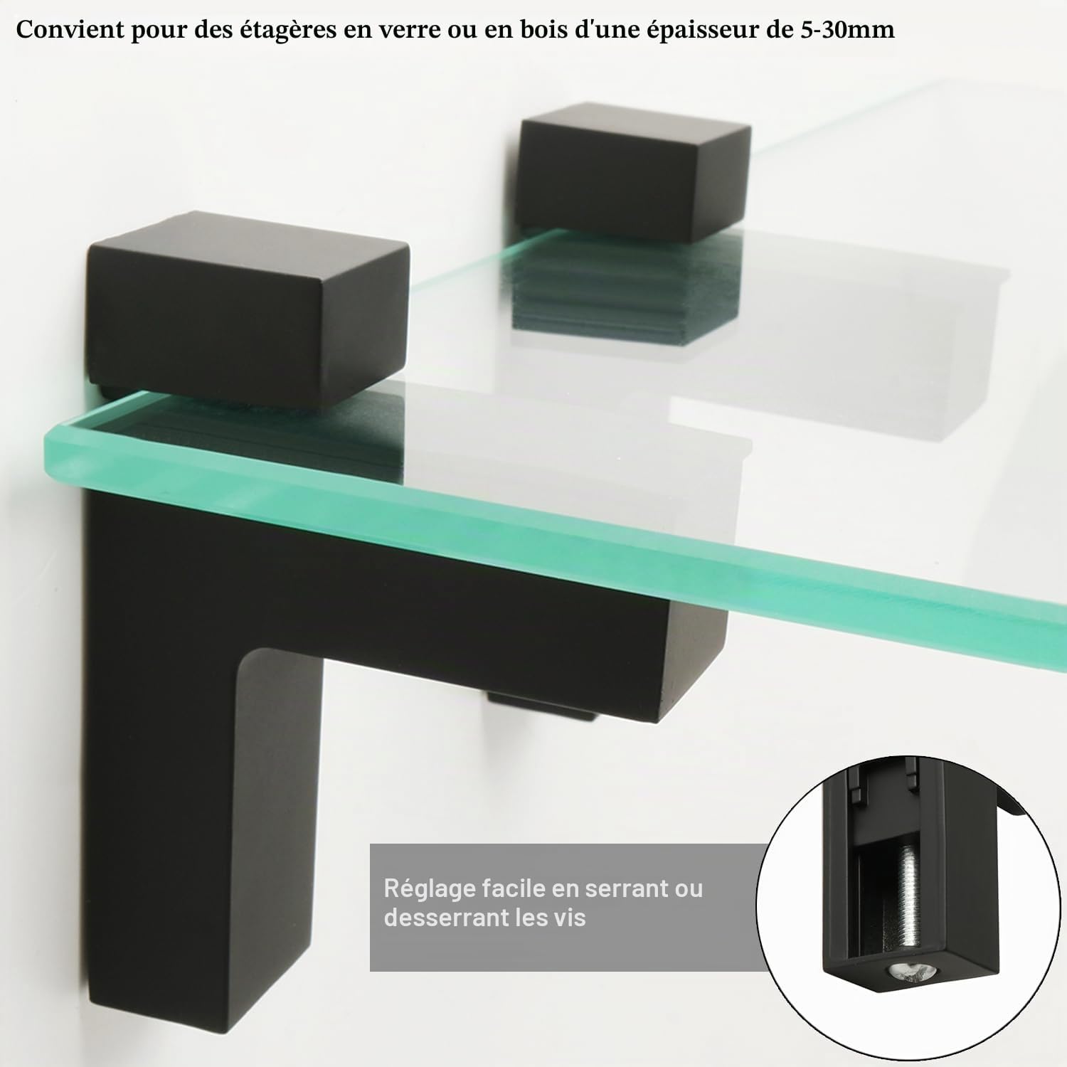 Thumbnail 1 de SAYAYO - 2 supports de tablette en verre réglables, noir mat, EBL008B-2P