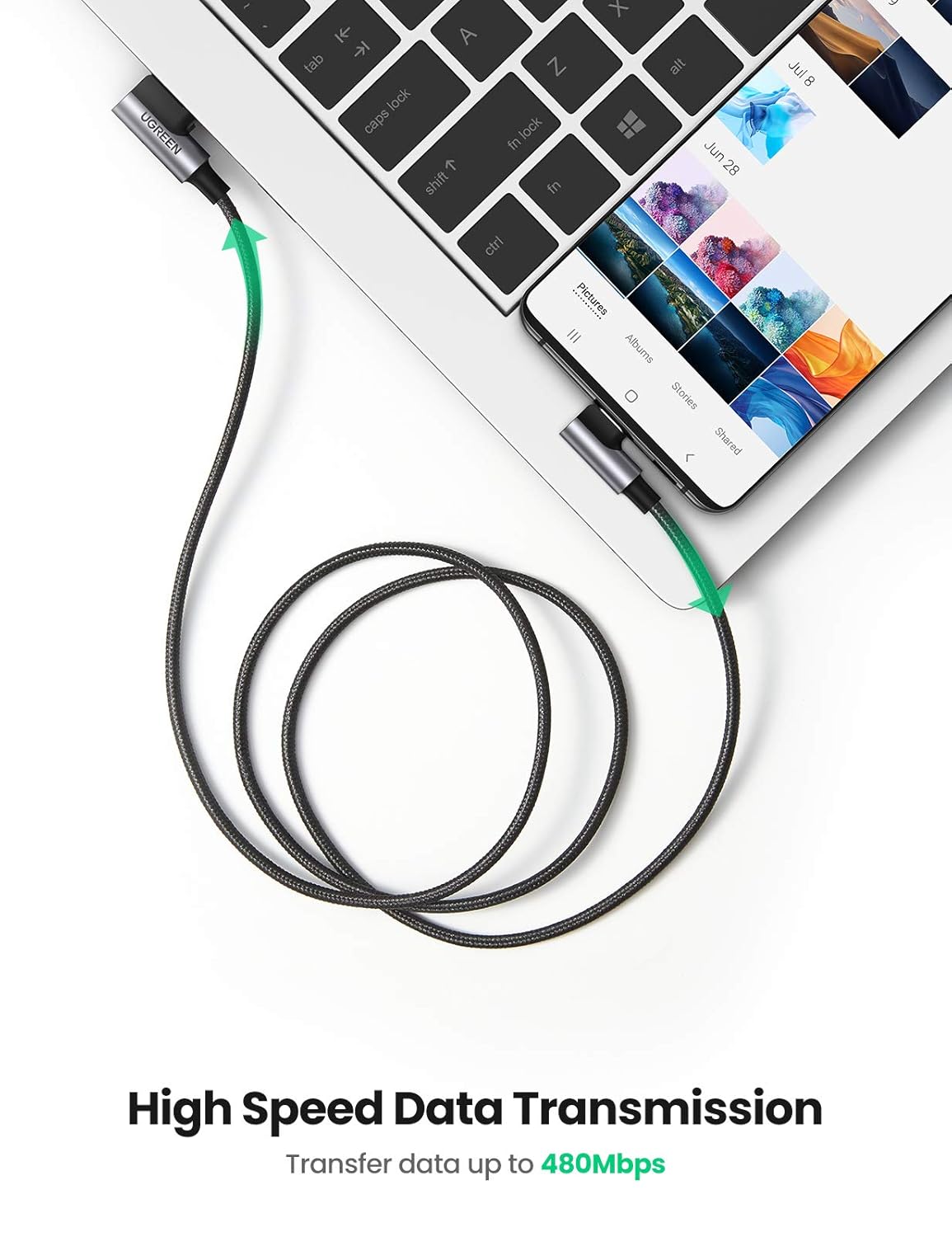 Thumbnail 3 de UGREEN 90-Degree USB-A to USB-C Fast Charging Cable (18W, 480 Mbps) — 10FT