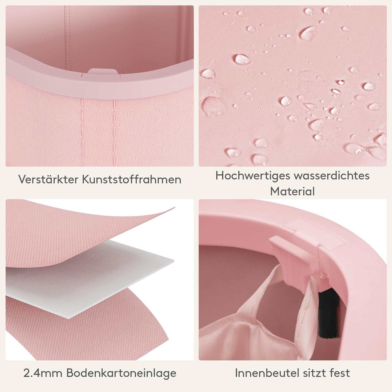 Thumbnail 4 de Lifewit Wäschekorb mit Deckel 105L – faltbarer Wäschesammler mit Kunststoffrahmen, rosa