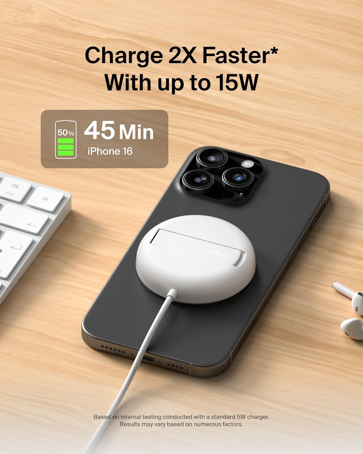 Thumbnail 2 de Belkin Magnetic Wireless Charging Pad 15W with Pop-Up Stand – MagSafe-Compatible Qi2 Charger