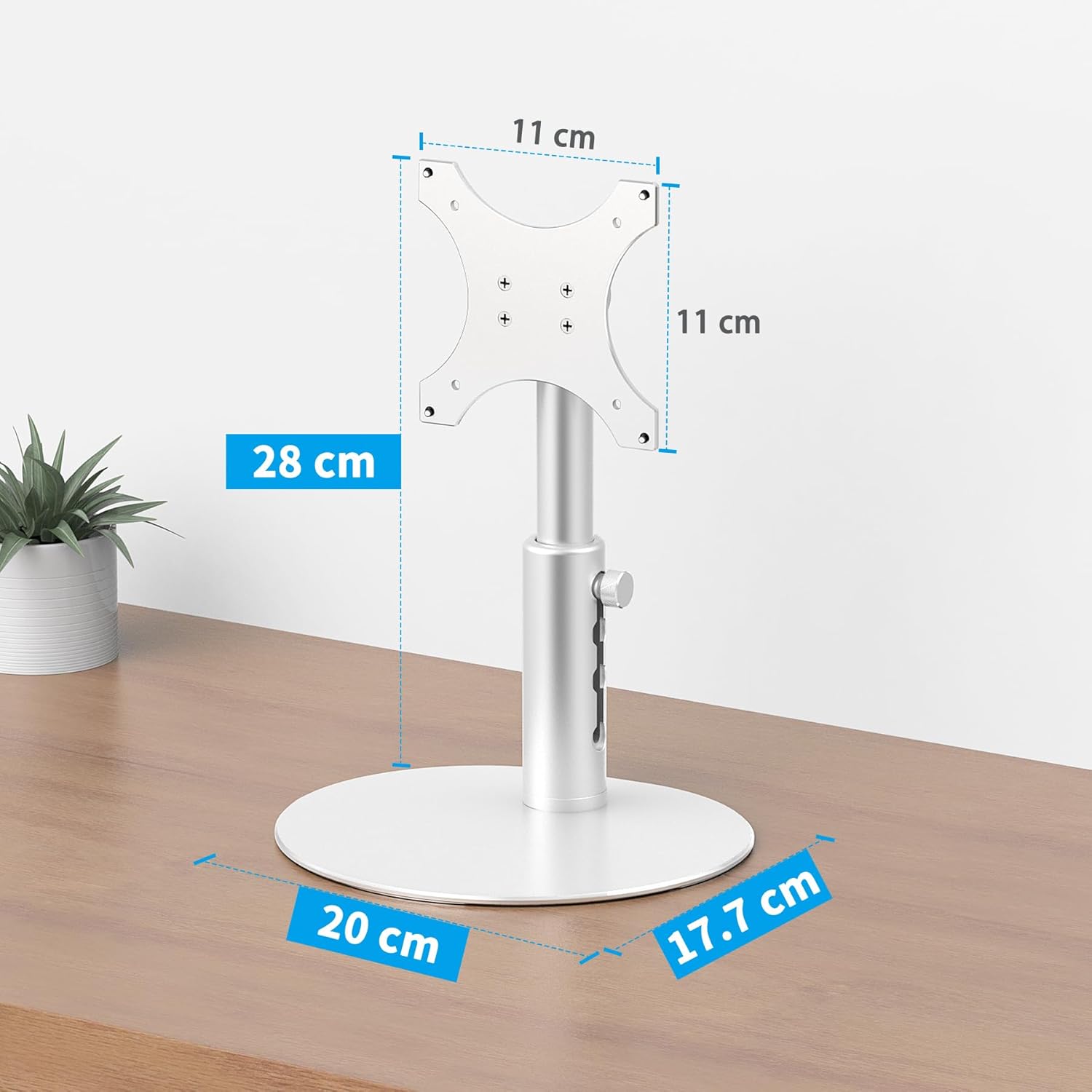 Detalle 2 de Pitelumeon Premium Anodized Aluminium Stand for Show 15/21 (1st/2nd Gen) – Height Adjustable, Stable Non-Swivel Base, Silver