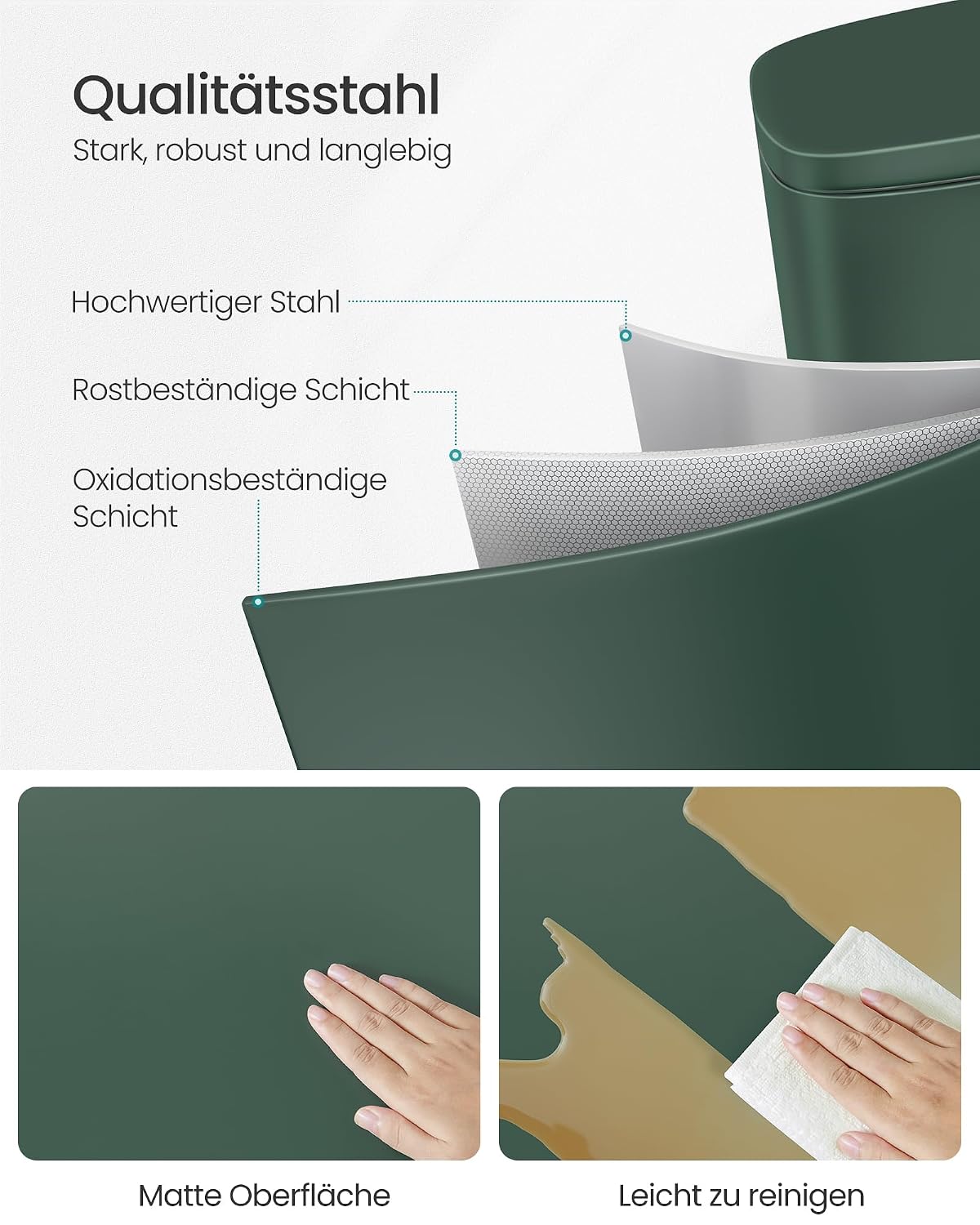 Thumbnail 2 de SONGMICS Mülleimer Küche 30 Liter – Treteimer mit Deckel, Softclose, Stahl, Inneneimer, Vintagegrün (LTB003C02)