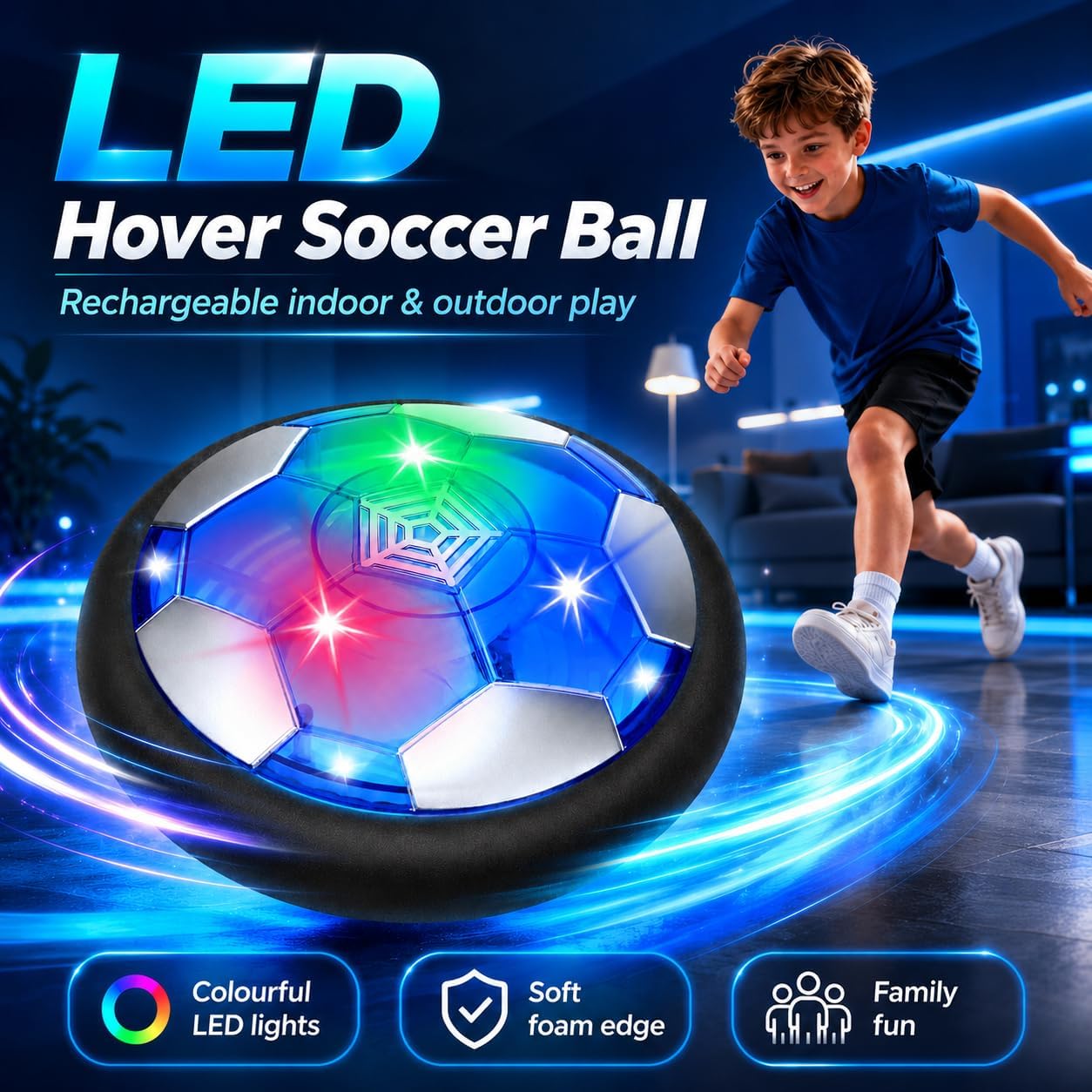 Thumbnail 1 de TODARRUN Kids Toys Hover Soccer Ball with Colourful LED Lights and Soft Foam Bumper