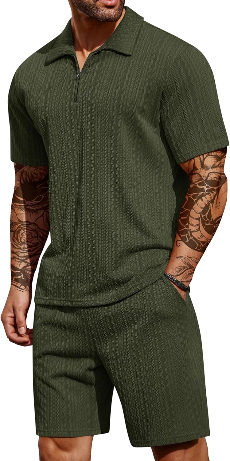 Thumbnail 5 de COOFANDY 2-Pieces Outfits: Casual Quarter Zip Polo Shirt and Shorts Set