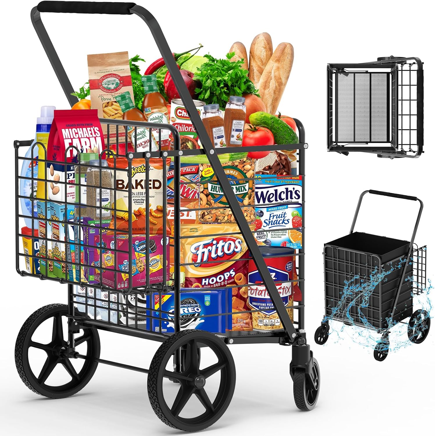 Detalle de RXUJYC Super Jumbo Shopping Cart 003, Foldable Double-Basket Cart, 450 lb Capacity