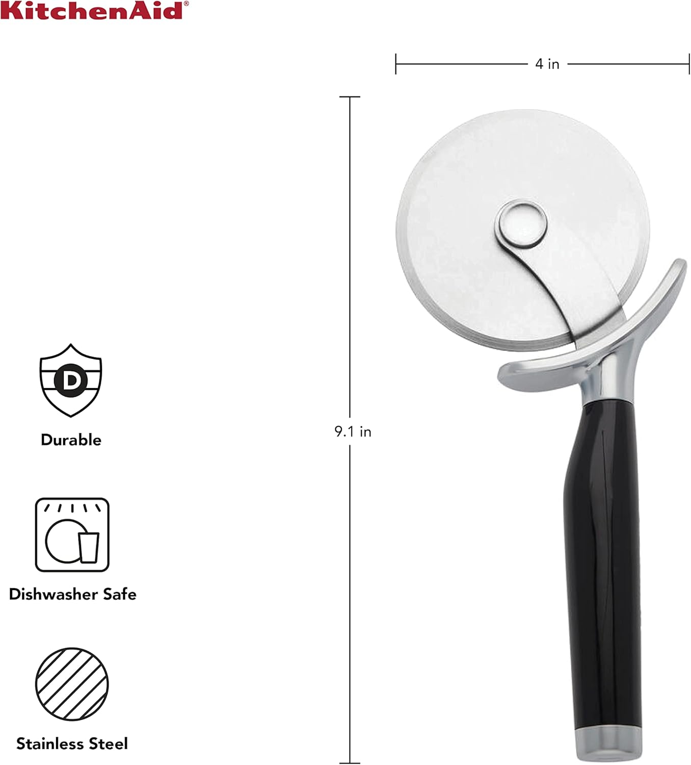 Thumbnail 1 de KitchenAid Classic Pizza Wheel with Built-In Finger Guard (9-Inch) in Black