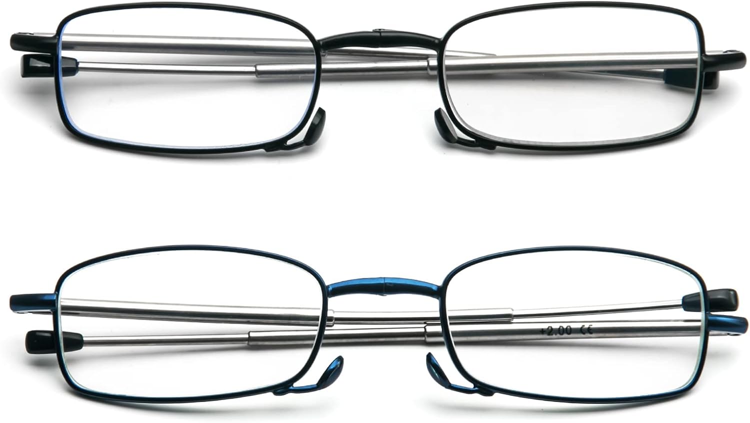 Detalle 2 de KoKoBin Faltbare 2er-Pack Lesebrille aus Edelstahl – kompakt, mit Mini-Hartschalen-Etui und variablen Dioptrien