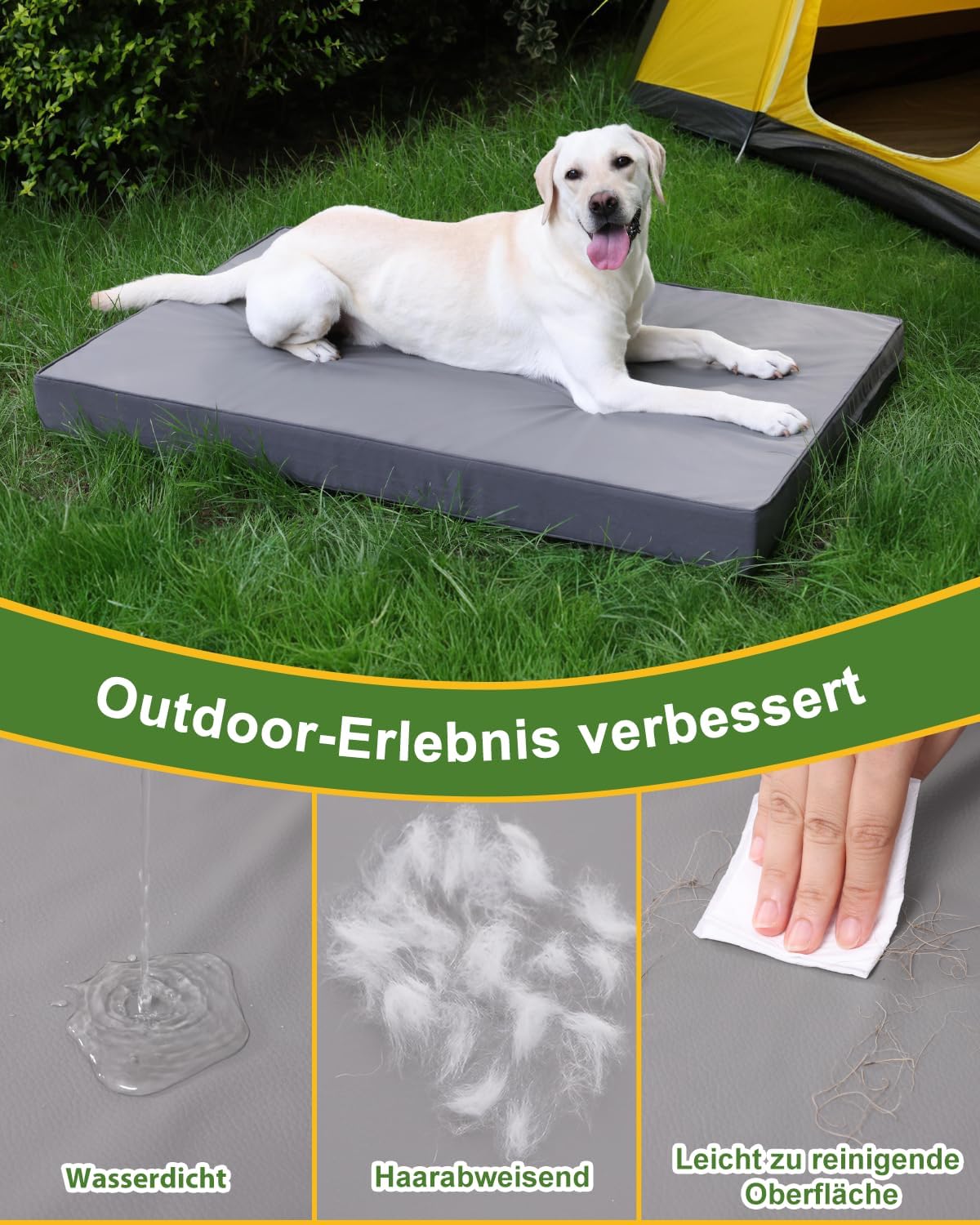 Detalle 2 de Favodormir orthopädisches Hundebett für große Hunde (104 x 68 cm) mit abnehmbarer, wasserabweisender Kunstleder-Hülle – grau