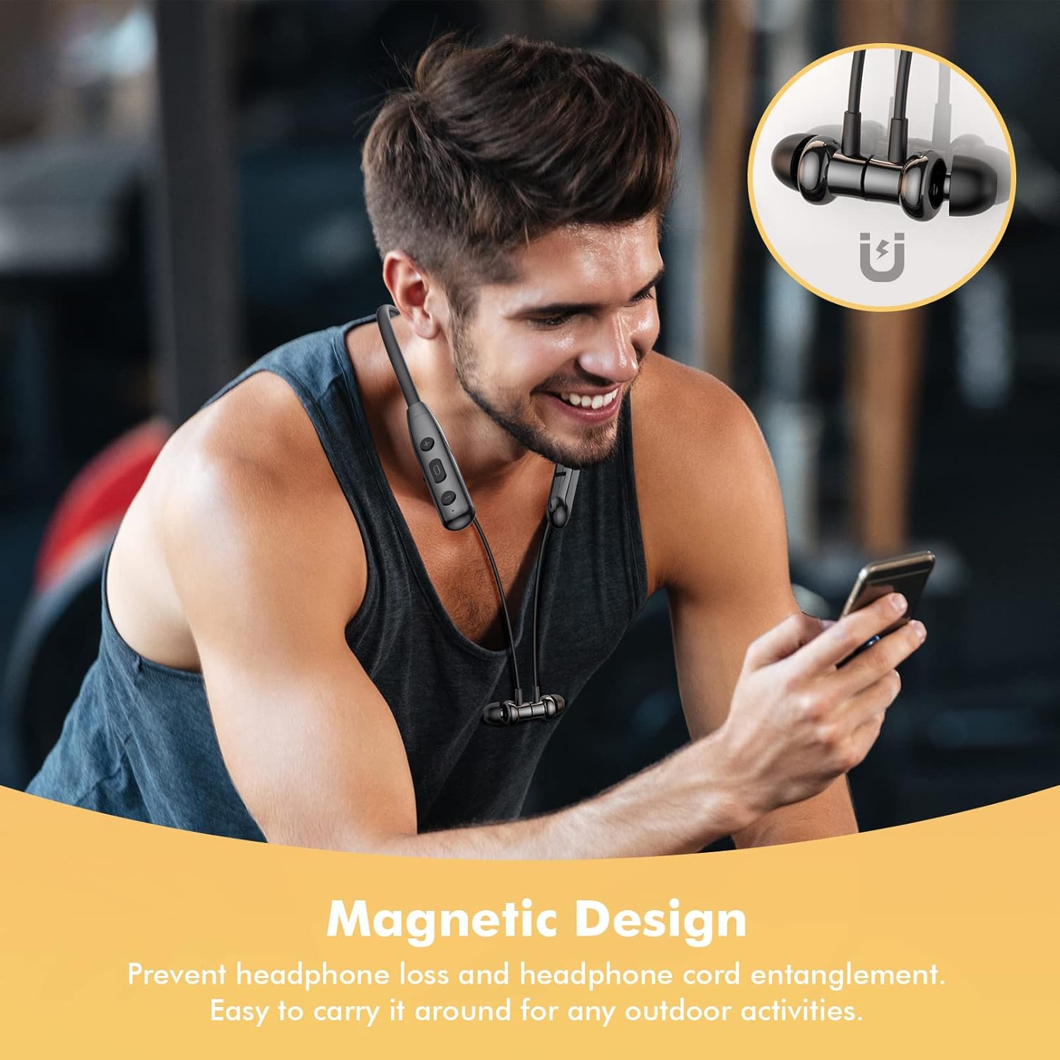 Thumbnail 3 de NSYYE Bluetooth 5.3 neckband wireless headphones with mic, IPX6 protection and noise reduction (black)