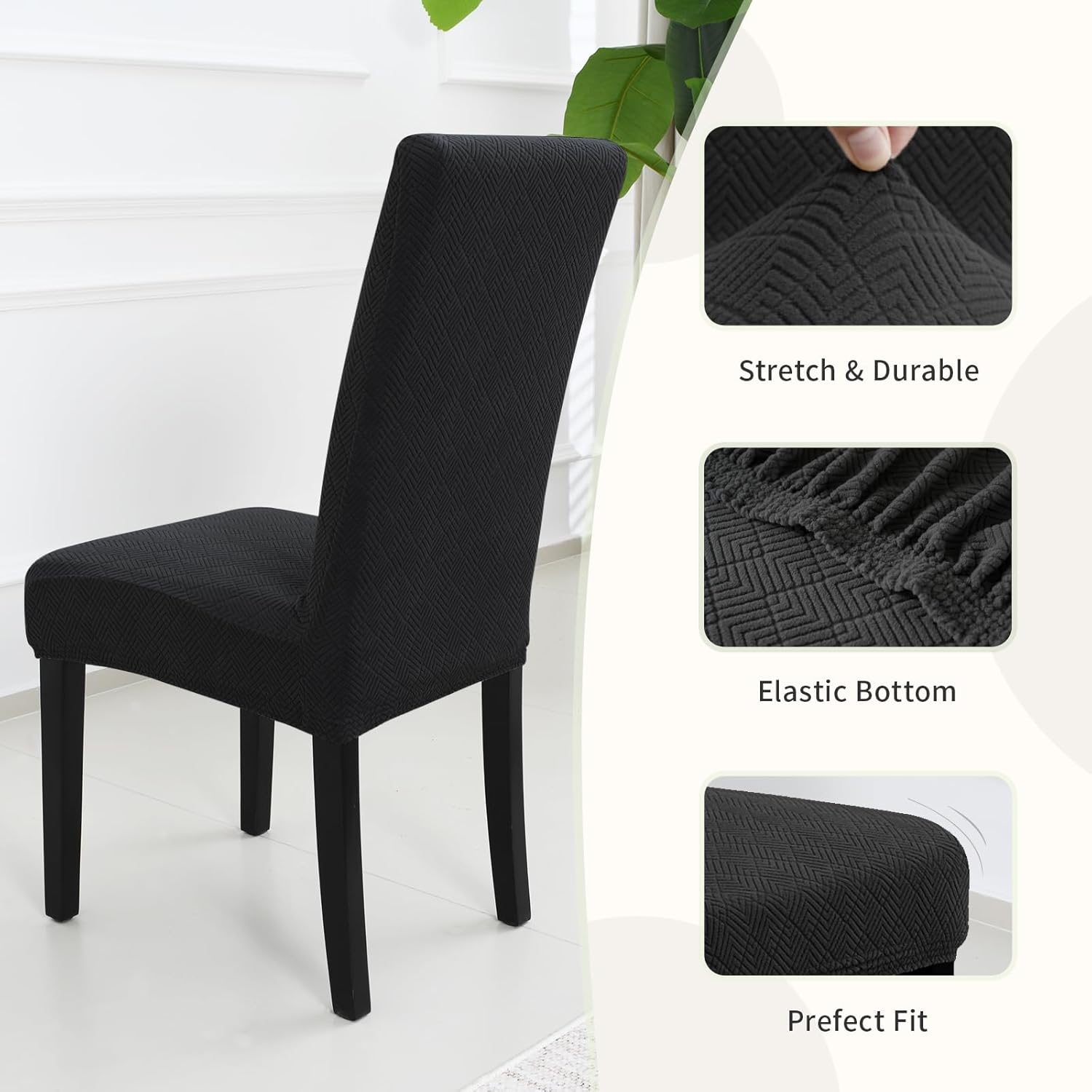 Thumbnail 5 de YSTELLAA Housse De Chaise 6 Pièces – Extensible, Noir