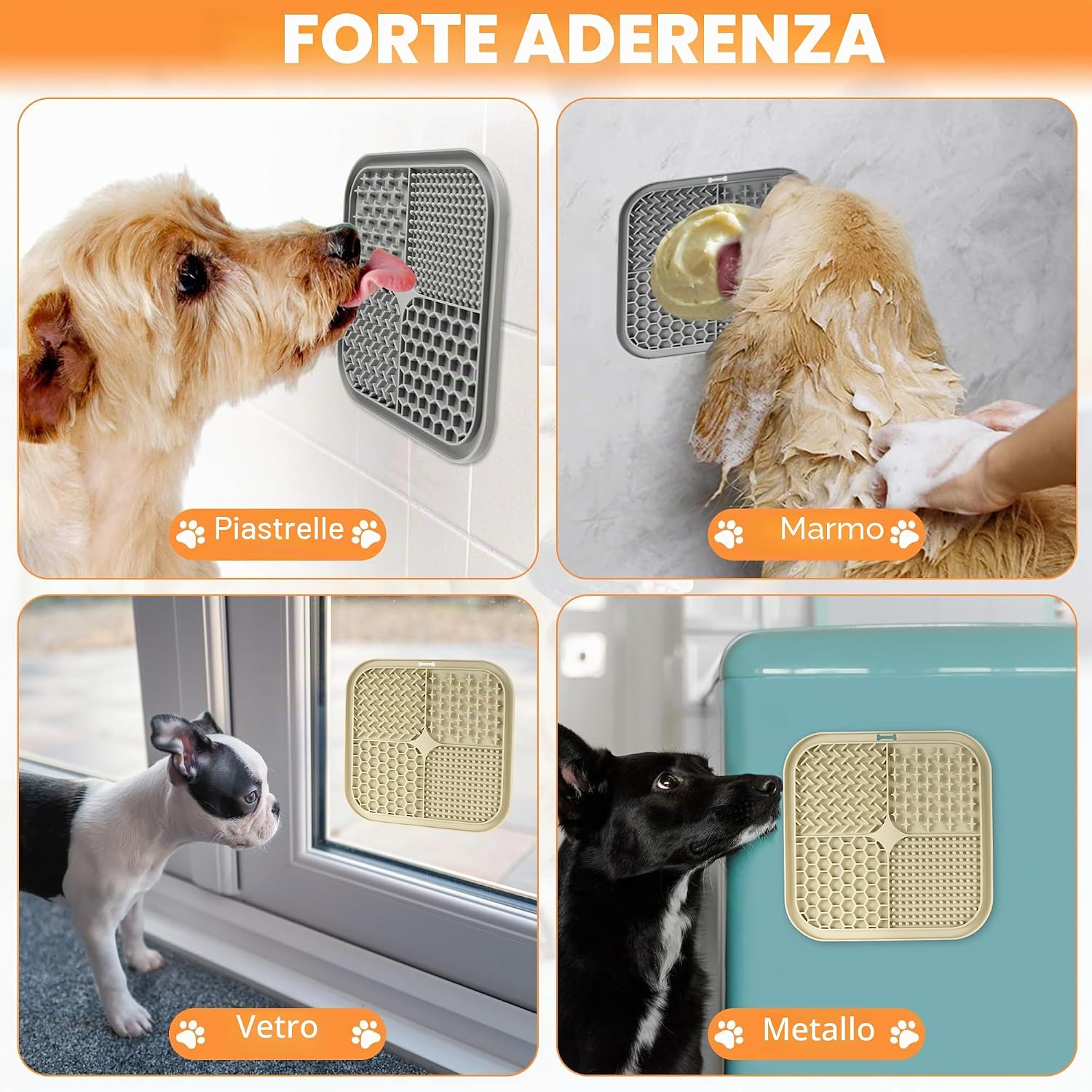 Thumbnail 2 de BASVII 2 PCS Tappetino Leccare Cane e Gatti con Ventose – Set 20x20 cm in silicone con raschietto e spazzola, comfort e igiene al bagno e all’addestramento
