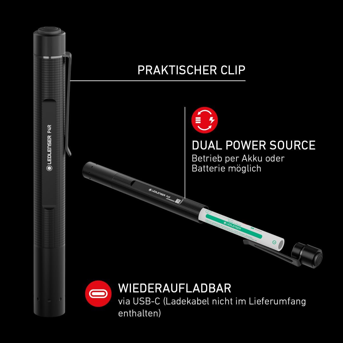 Thumbnail 4 de Ledlenser P4R LED wiederaufladbare Taschenlampe – kompakte, fokussierbare Leuchte für Werkstatt und Klinik