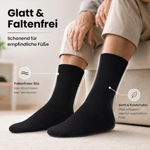 Thumbnail 5 de SukModen Diabetiker-Socken Herren & Damen – 10 Paar, ohne Gummibund, weiche Baumwolle, nahtloser Zehenbereich, Schwarz