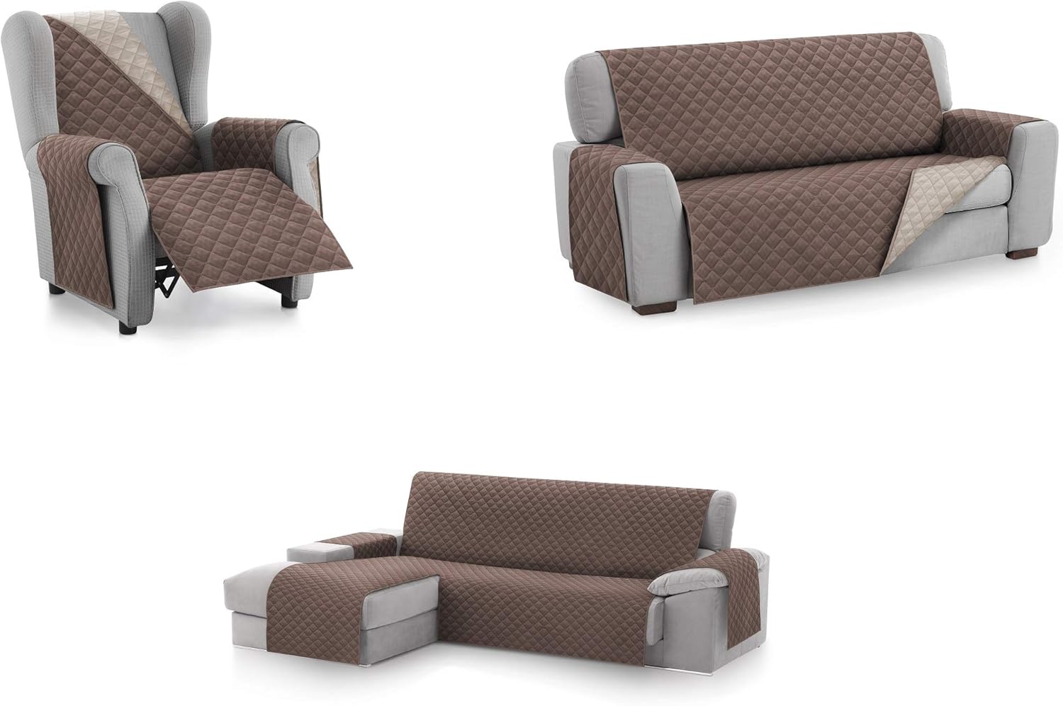 Thumbnail 7 de textil-home Funda Sofá Malu Chaise Longue 🛋️ Marrón 240cm