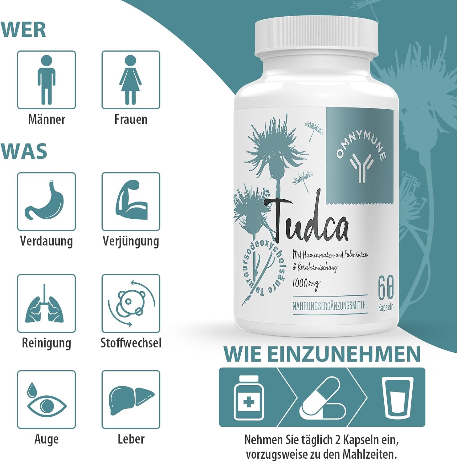 Detalle de TUDCA 1000 mg Kapseln 60 Stück Nahrungsergänzungsmittel 💊