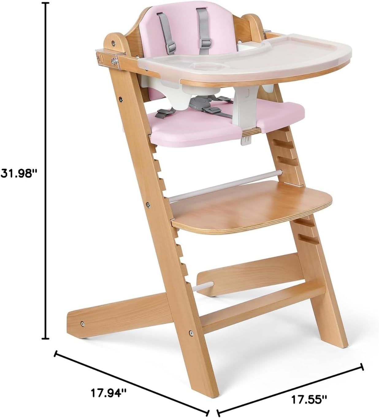 Thumbnail 2 de Cowiewie 3-in-1 Convertible Natural Wooden High Chair (Pink) – Safe, Grow-With-Me Feeding Solution