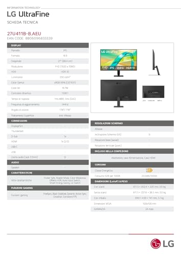 Thumbnail 18 de LG 27U411B: Monitor da 27" IPS Full HD 144Hz con HDR10, FreeSync Premium e design borderless