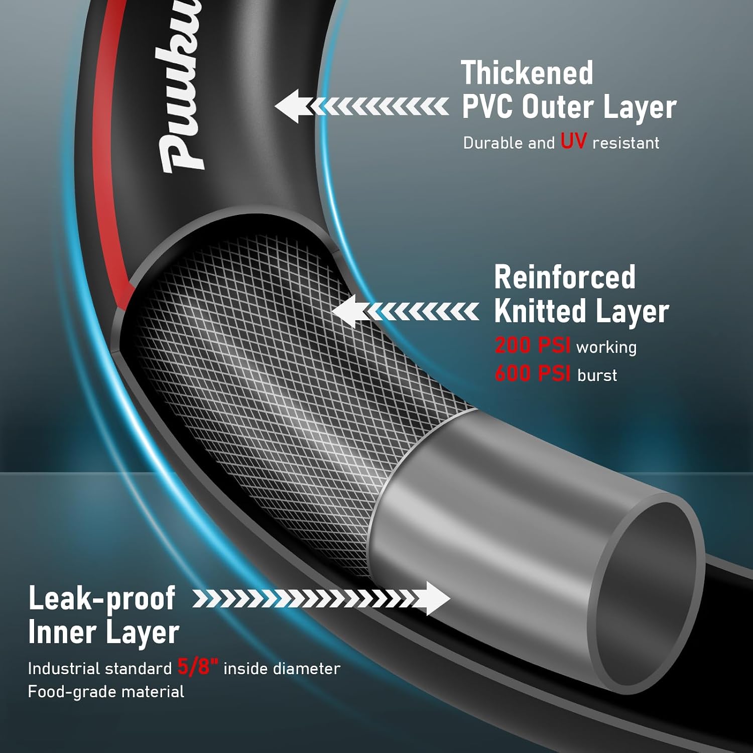 Detalle 2 de PUUKU 50 ft x 5/8" Garden Hose, Flexible Hybrid with Swivel Handle