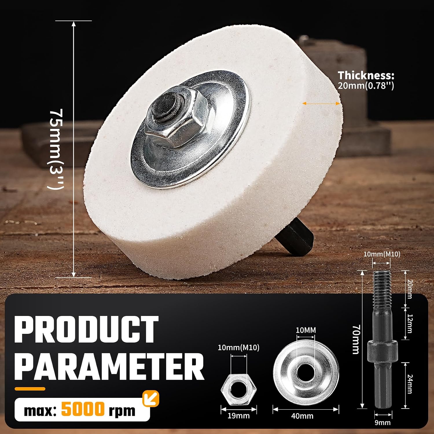 Detalle de Grinding wheel adapter 75mm for drill
