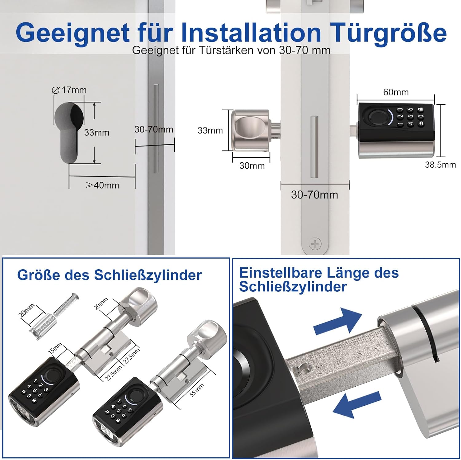 Detalle de WELOCK Türschloss Fingerabdruck ToucA51 – 6-in-1, IP65, App & WLAN-Anbindung