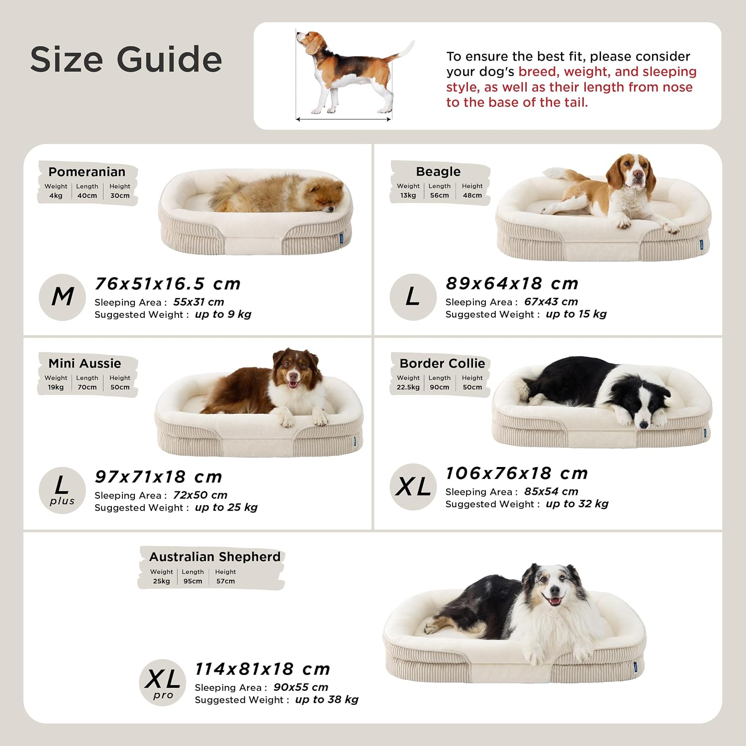 Detalle 2 de BEDSURE XL orthopädisches Hundebett für große Hunde – 106x76x18 cm, Creme