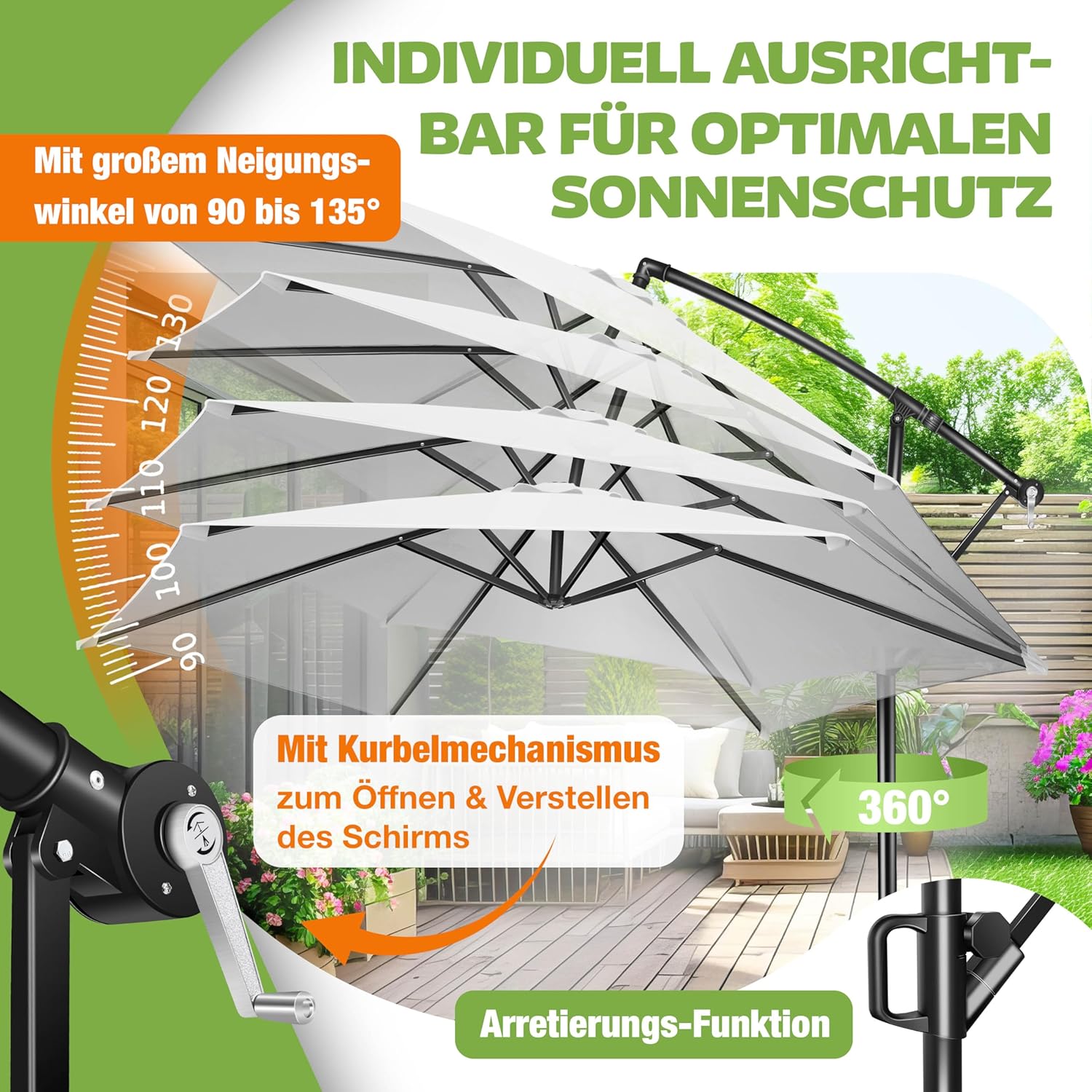 Thumbnail 4 de KESSER® Ampelschirm Ø 300 cm – Belüfteter Sonnenschutz aus Alu mit Kurbel, 360° Rotation, Weiss