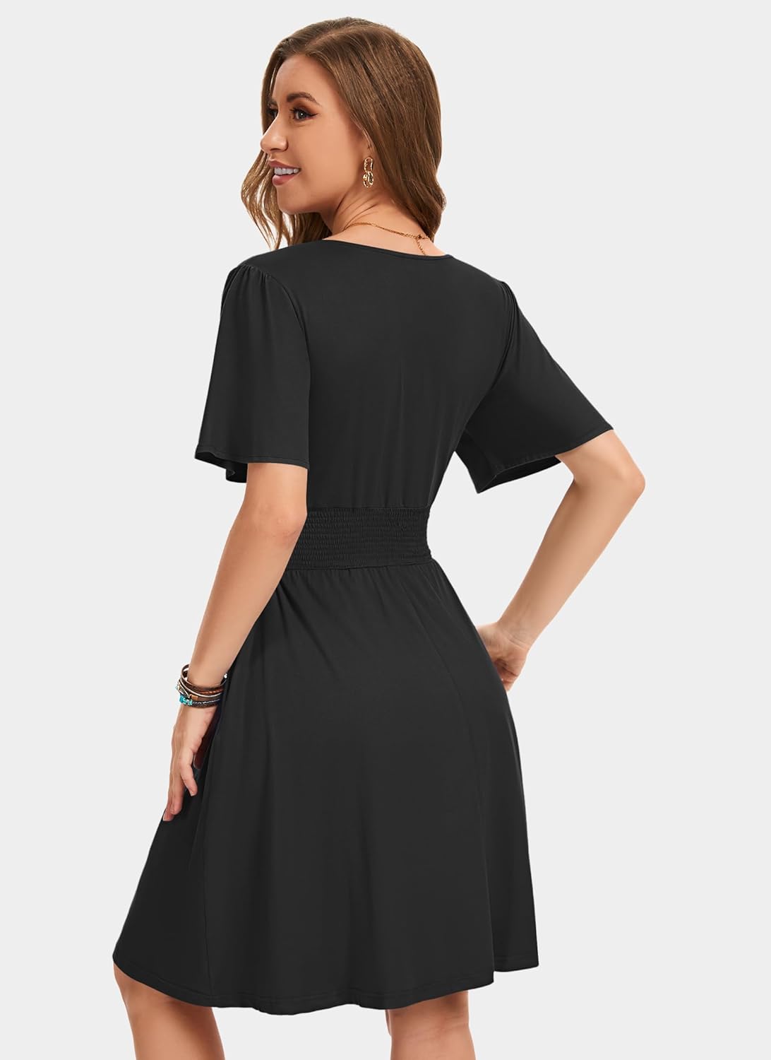 Thumbnail 3 de WNEEDU Sommerkleid Damen Elegant Wickelkleid mit Empire-Taille, V-Ausschnitt und Taschen