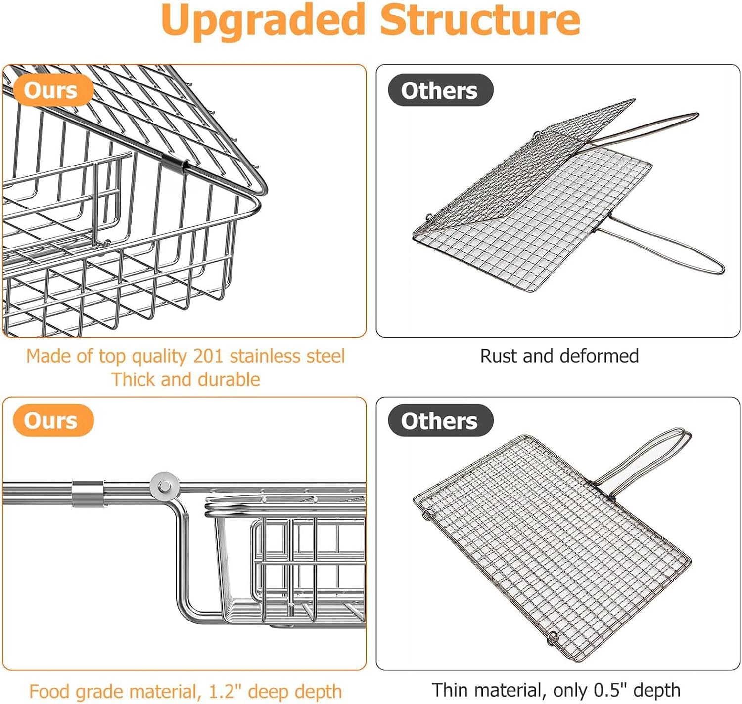 Detalle de ORDORA Deep Fish Grill Basket, Stainless Steel with Three Removable Dividers