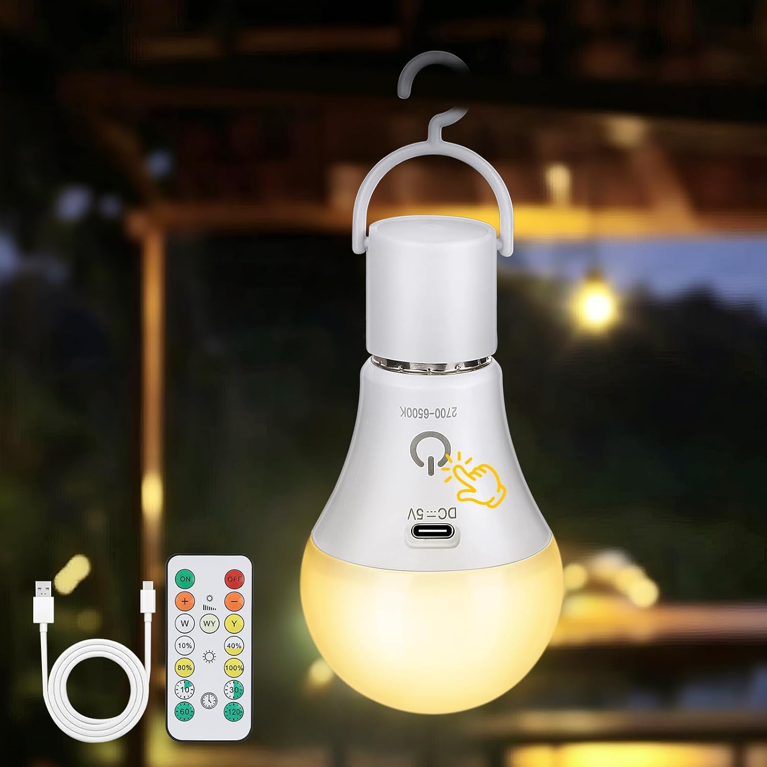 Detalle de Kimjo bombilla recargable USB E27 con mando y 3 colores regulables (7W)