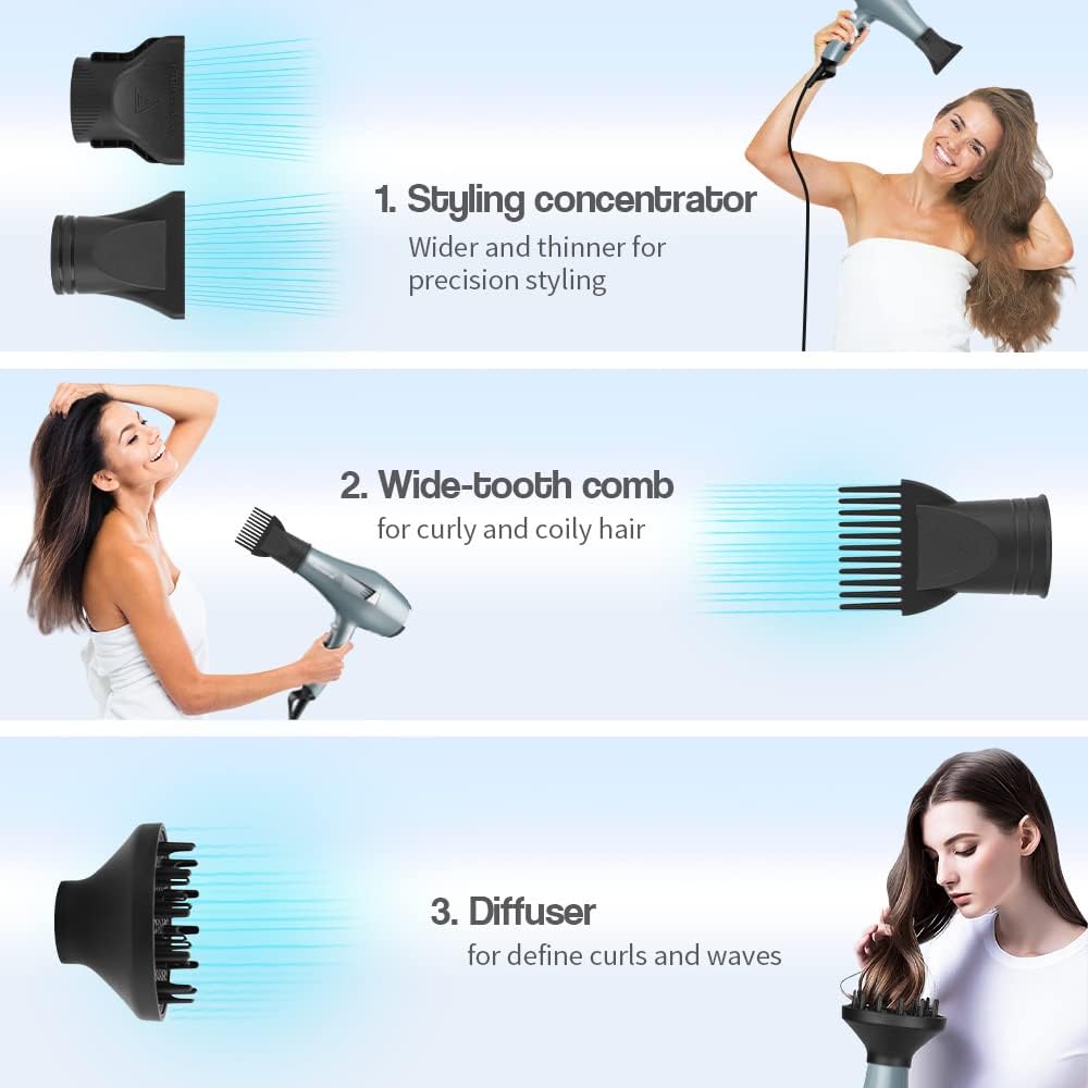 Thumbnail 4 de Phon Capelli Professionale BANNILU Asciugacapelli lisci con Windflow WINDPRO – 3 calori, 2 velocità, diffusore + 2 ugelli (Blu)