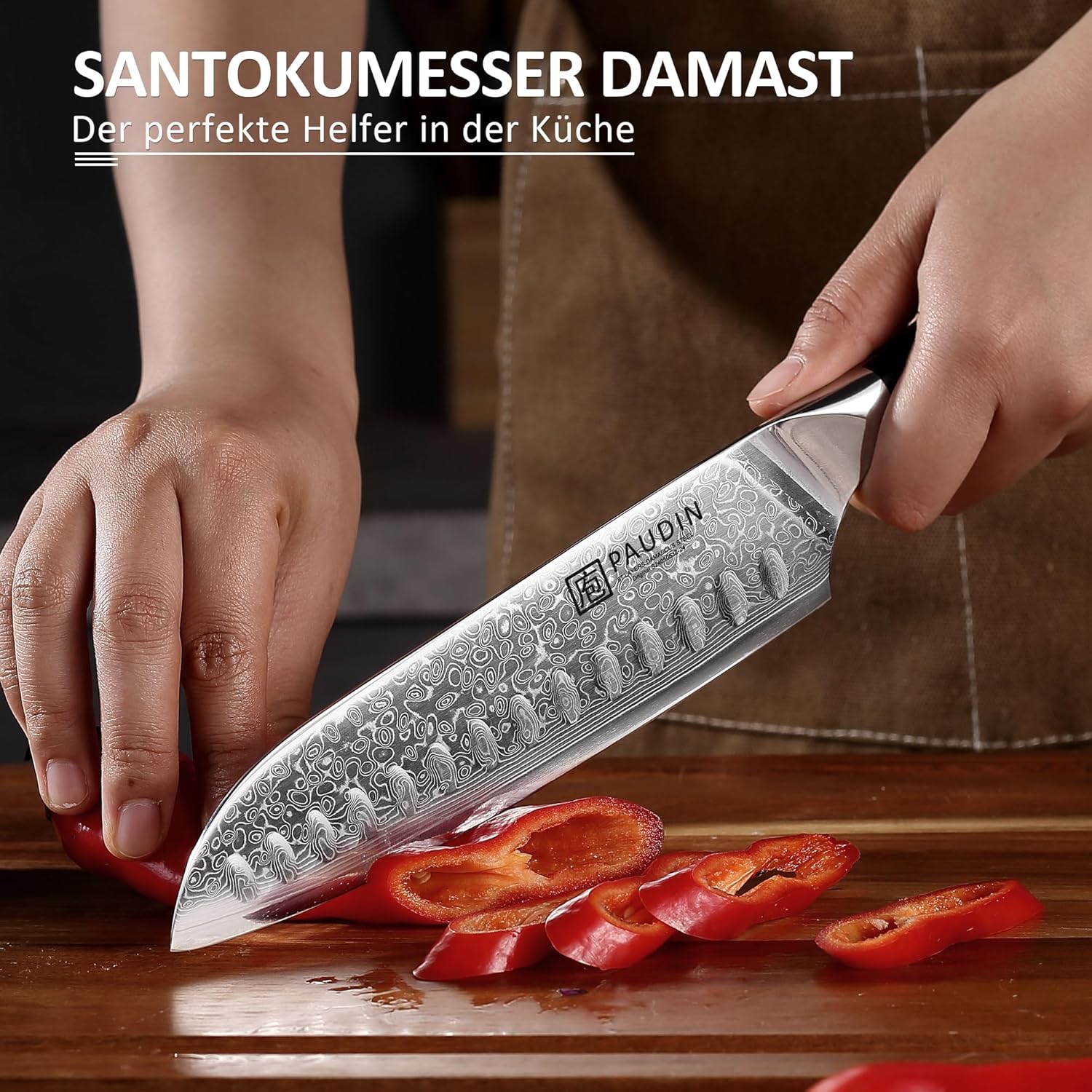 Thumbnail 6 de PAUDIN Santokumesser Damastmesser 17 cm – 67-lagiger Damaststahl mit VG10-Kern und G10-Griff