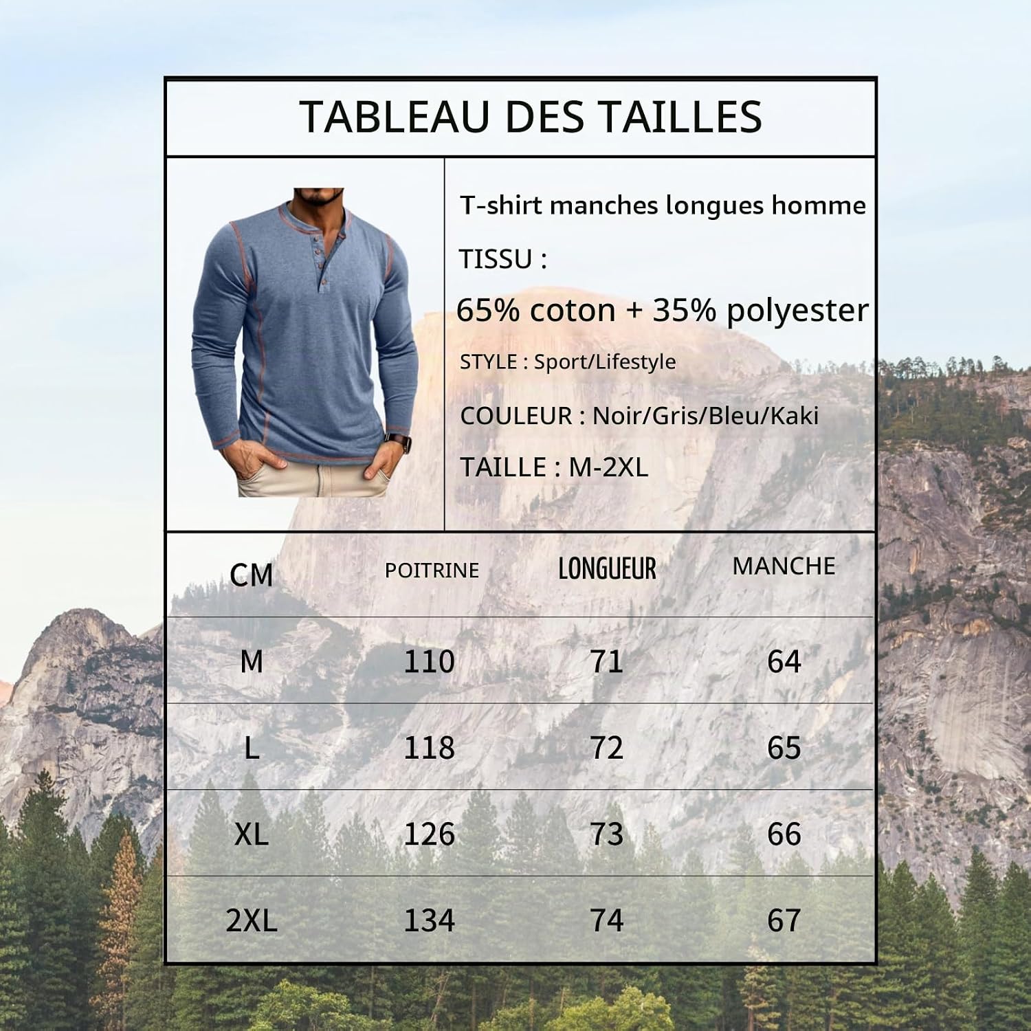 Thumbnail 4 de LAOARA heren-T-shirt met lange mouwen, Henley en rolkraag, M-2XL