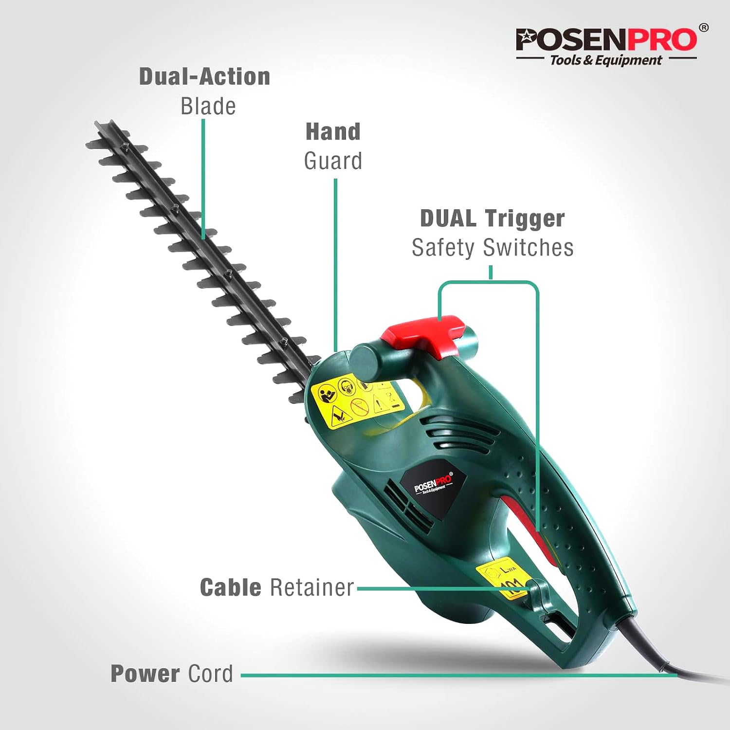 Detalle 2 de POSENPRO PGHT450 – elektryczne nożyce do żywopłotu 450 W, ostrze 450 mm