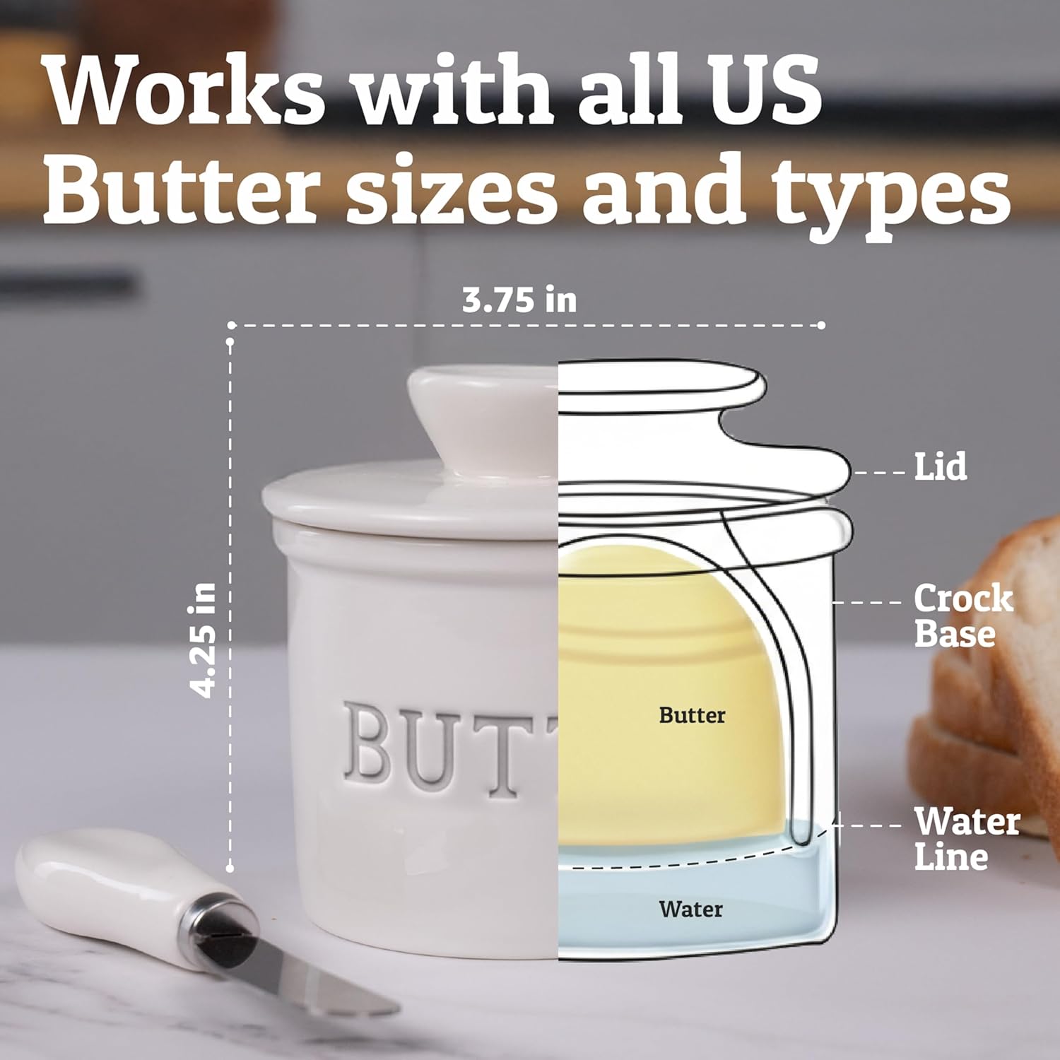 Thumbnail 4 de Priority Chef Butter Crock Ceramic Butter Dish 1.33 Sticks