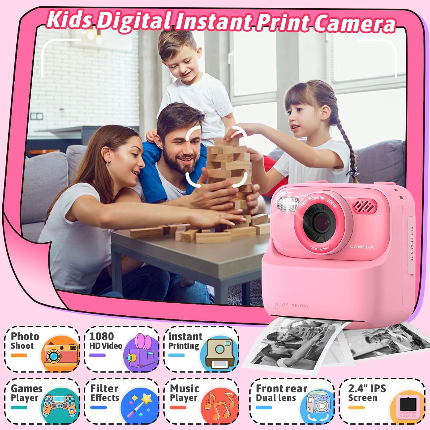 Thumbnail 1 de Cimizi P79 Kids Instant Print Camera, Dual Lenses, 1080p Video, 2.4-Inch Screen