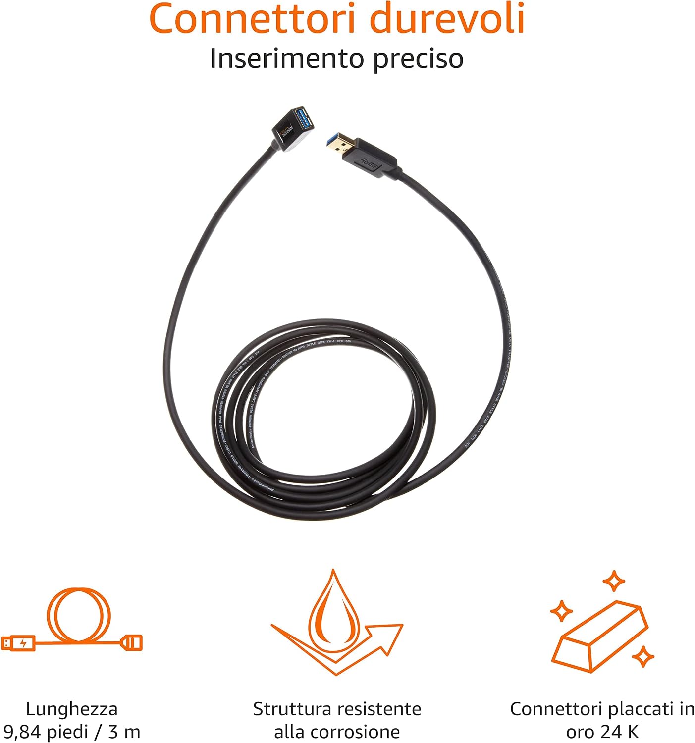 Detalle 2 de Amazon Basics prolunga USB-A 3.0 maschio-femmina A (3 m) per PC, nero