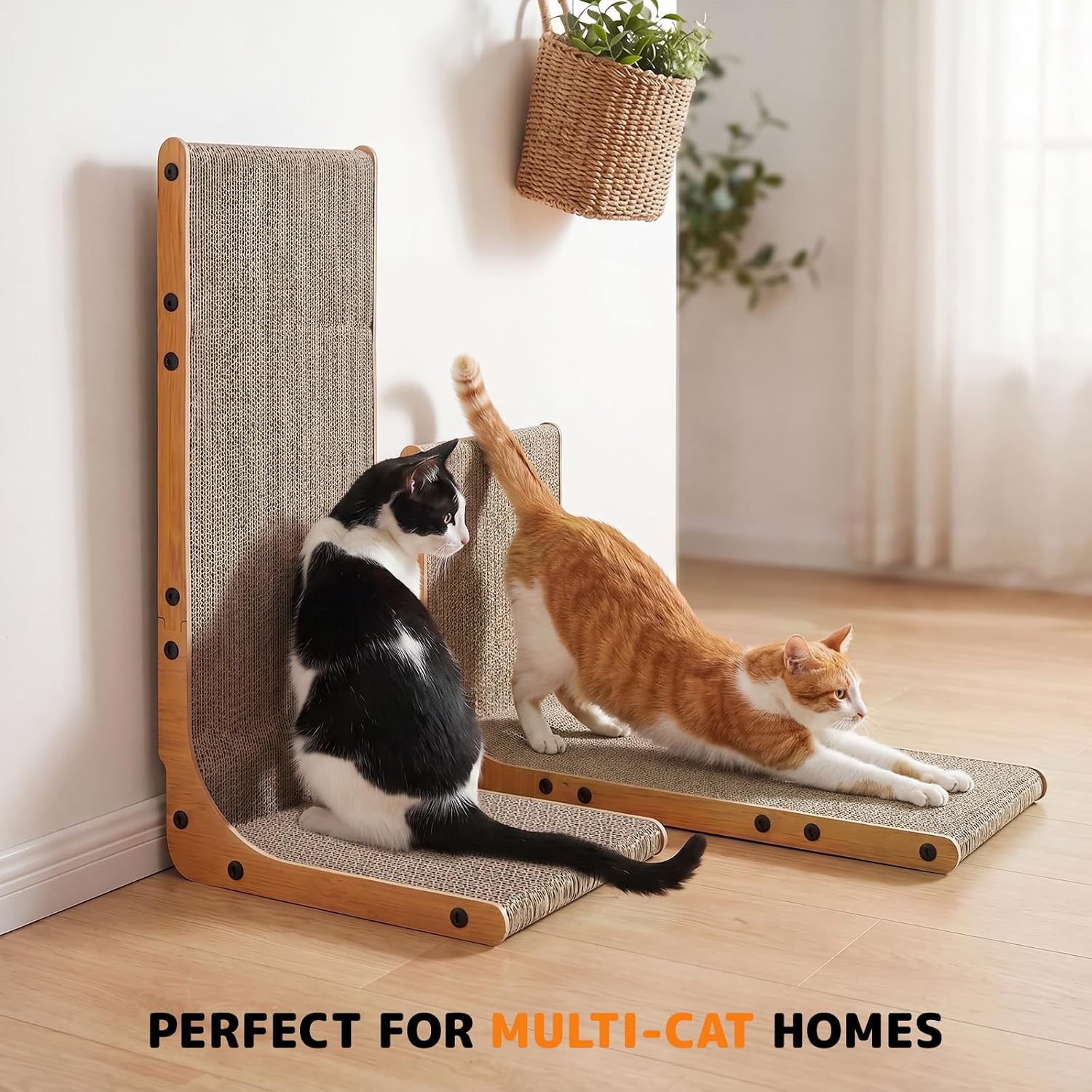 Detalle 2 de Gimars 2er Set Kratzbrett Katze 58 cm L-Form – stabiles Kratzmöbel aus Kratzpappe