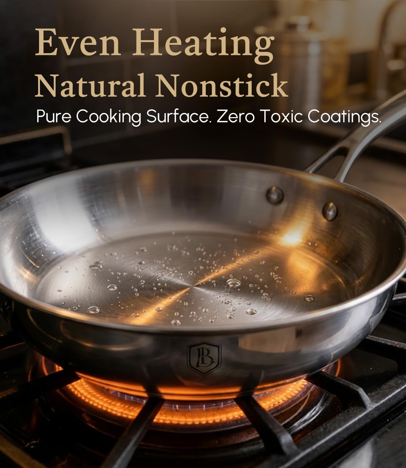 Thumbnail 4 de Lebof 12 Inch Stainless Steel Pan with Lid (5-Ply Clad Base) — 800℉ Safe Frying Pan for Induction, Gas, Electric & Oven