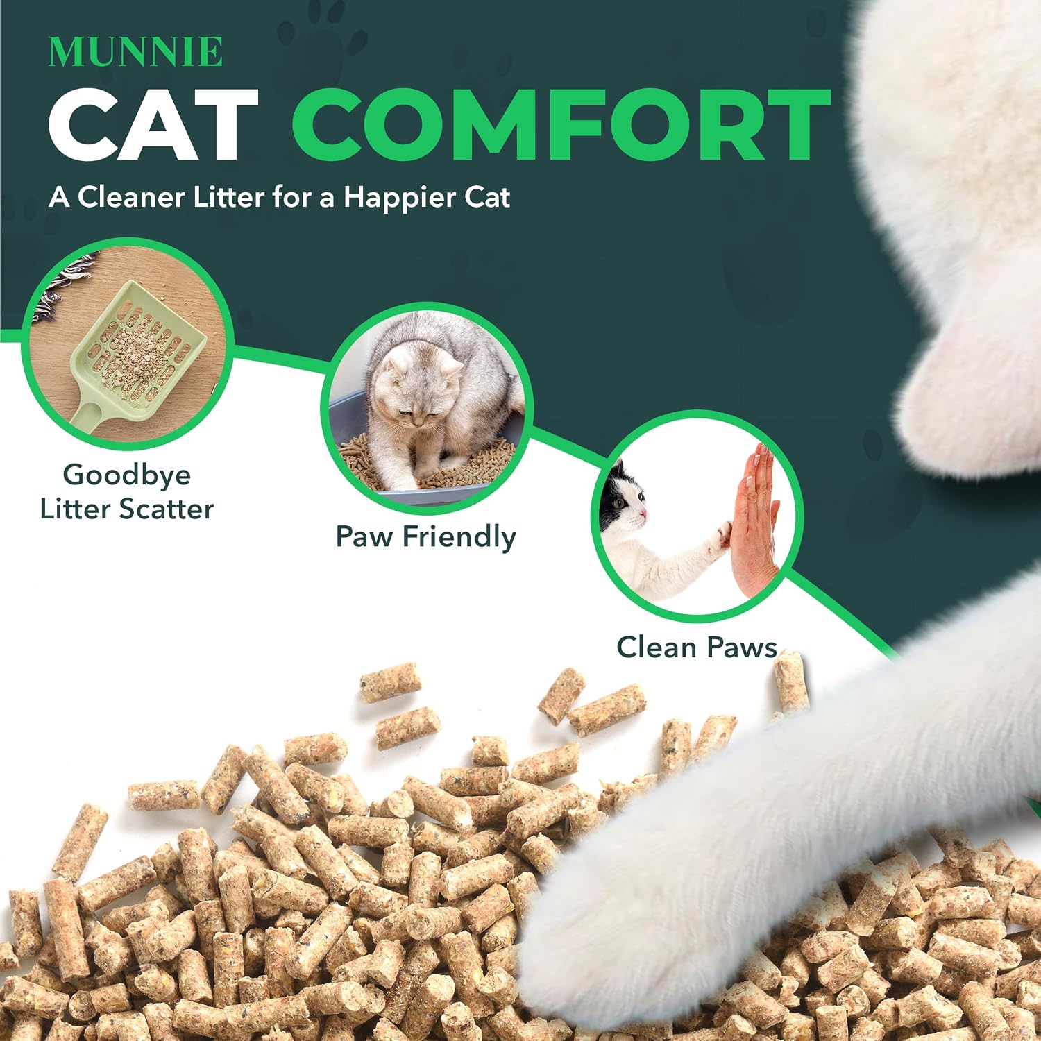 Detalle de Munnie Cat Litter 30L – Biodegradable, Dust-Free, Unscented Wood Pellets for Cats & Kittens