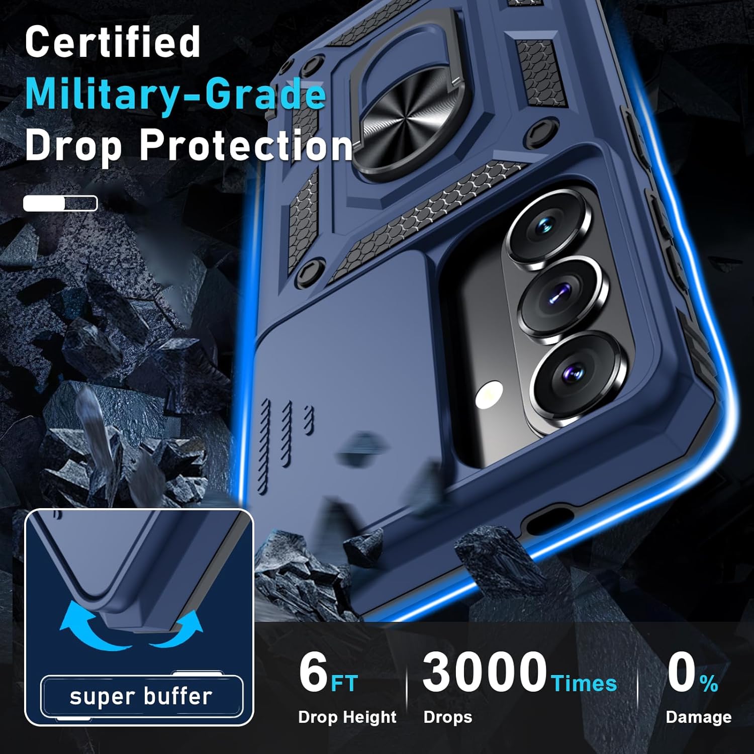 Thumbnail 4 de Janmitta Compatible with Samsung Galaxy S26 Case (2026 Blue) — Slide Camera Lens Cover, Screen Protector & 360° Finger Ring Kickstand