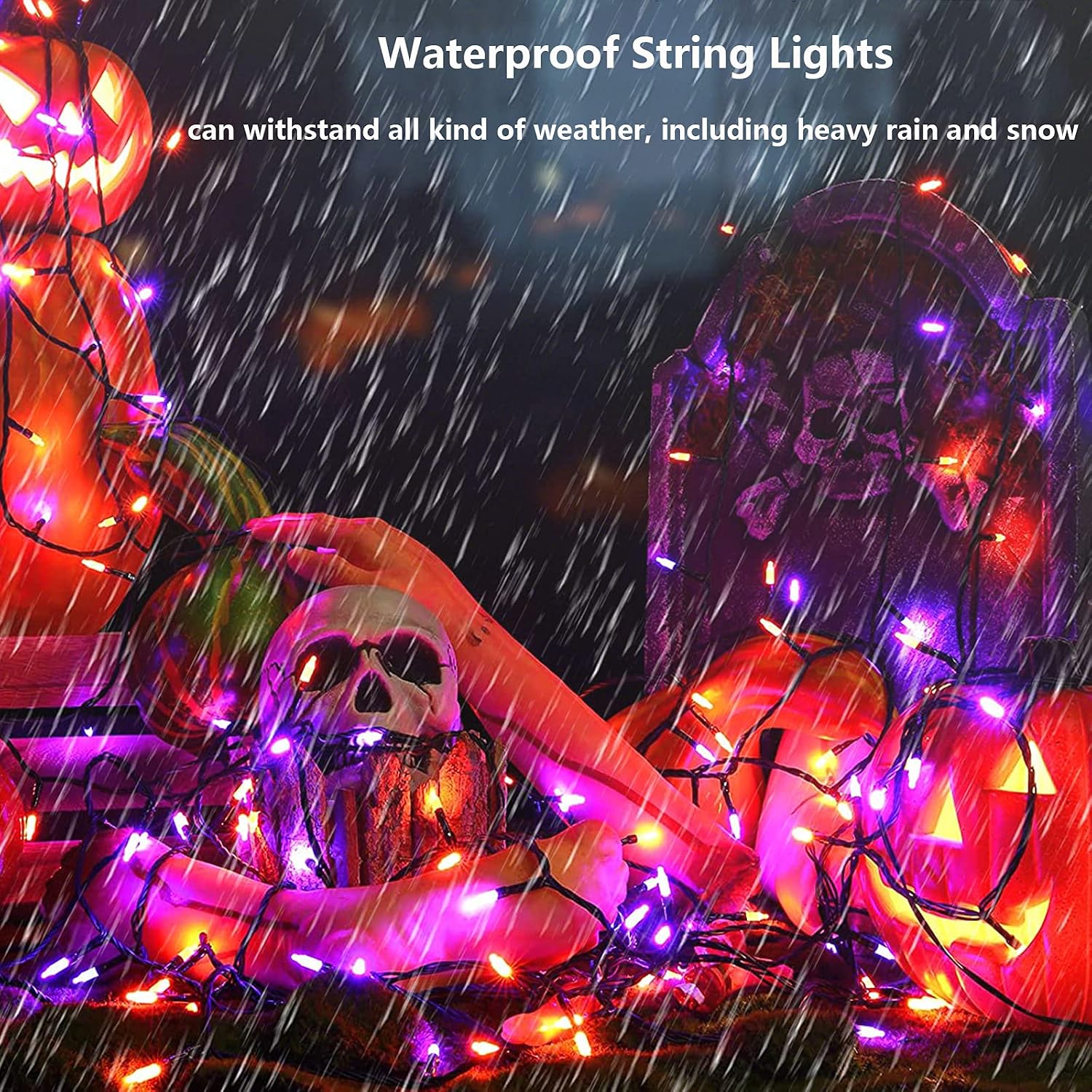 Detalle de Joomer Battery-Operated Halloween String Lights, 33 Feet, 100 Orange and Purple LEDs