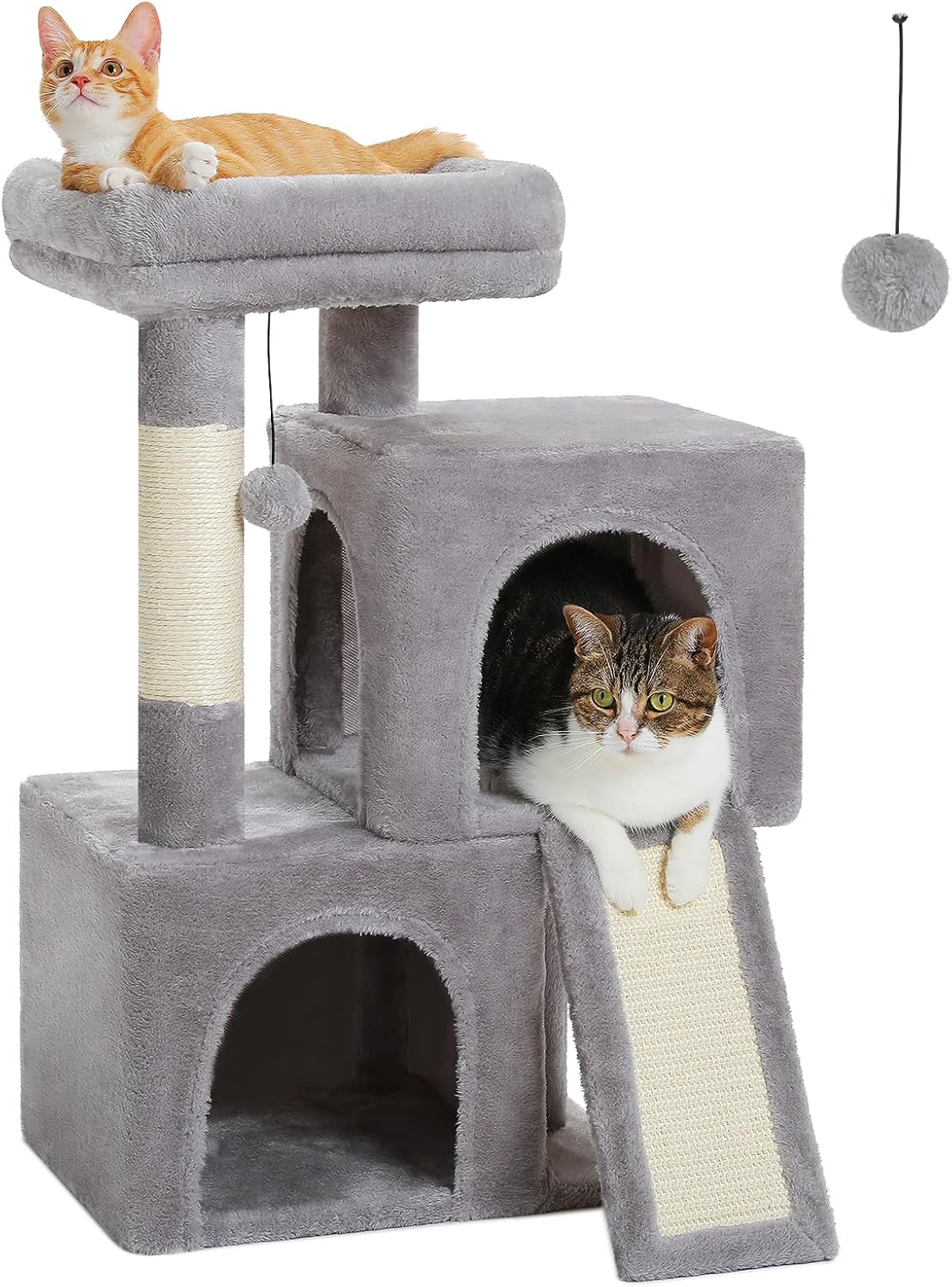 Detalle de PETEPELA Cat Tree 77cm with Dual Condos – Indoor Cat Tower with Removable Perch, Ramp and Scratching Posts (Grey)