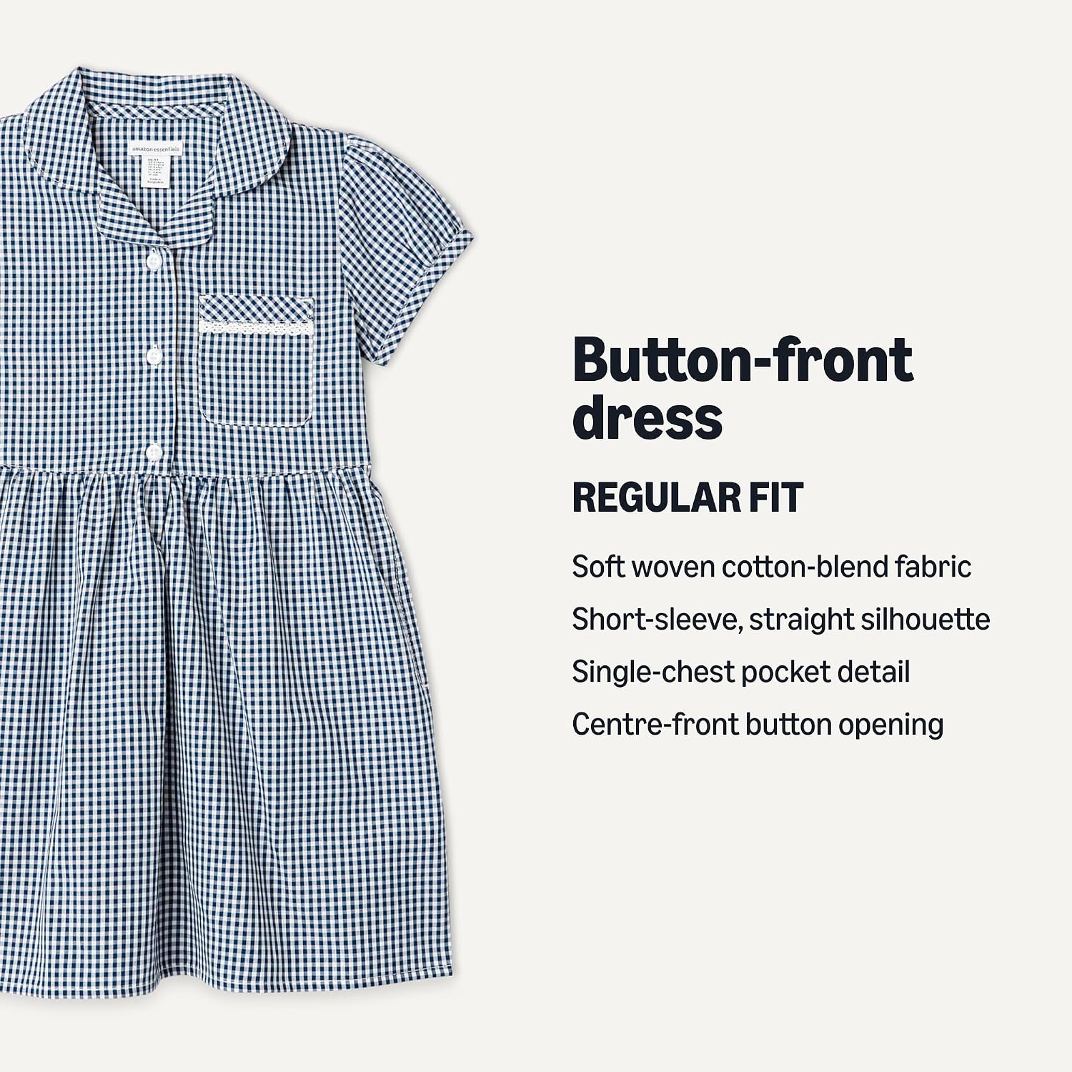 Detalle de Amazon Essentials Girls' Gingham School Uniform Dress, Pack of 2