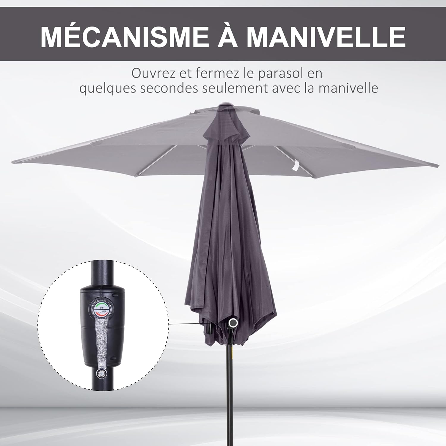 Thumbnail 3 de Outsunny Parasol droit inclinable de jardin Ø2,6 m – aluminium et toile polyester 180 g/m²