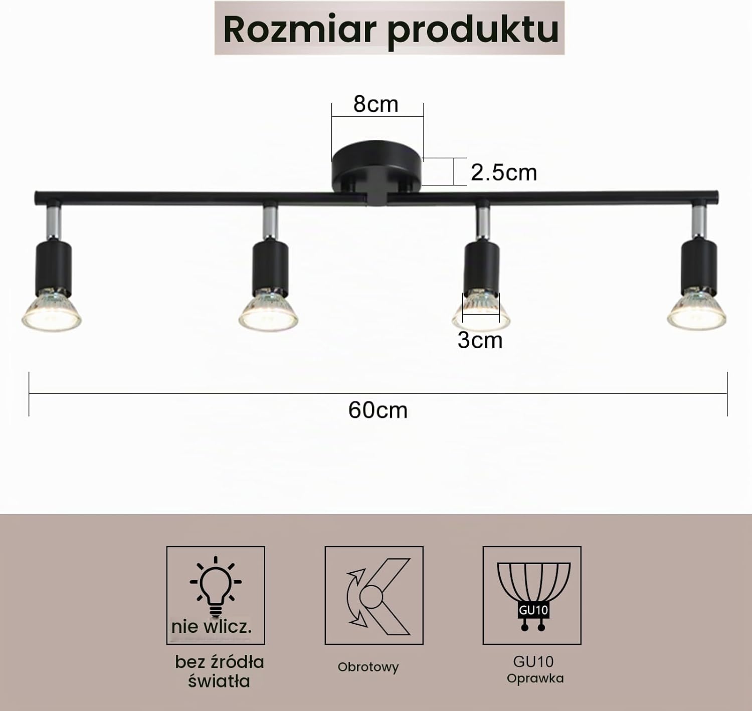 Detalle 2 de Lichtmaler S104-ZH – czarna lampa sufitowa z 4 reflektorami GU10
