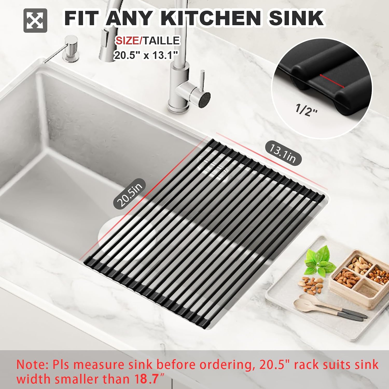 Thumbnail 1 de MERRYBOX 20.5" x 13" Roll Up Over-Sink Dish Drying Rack