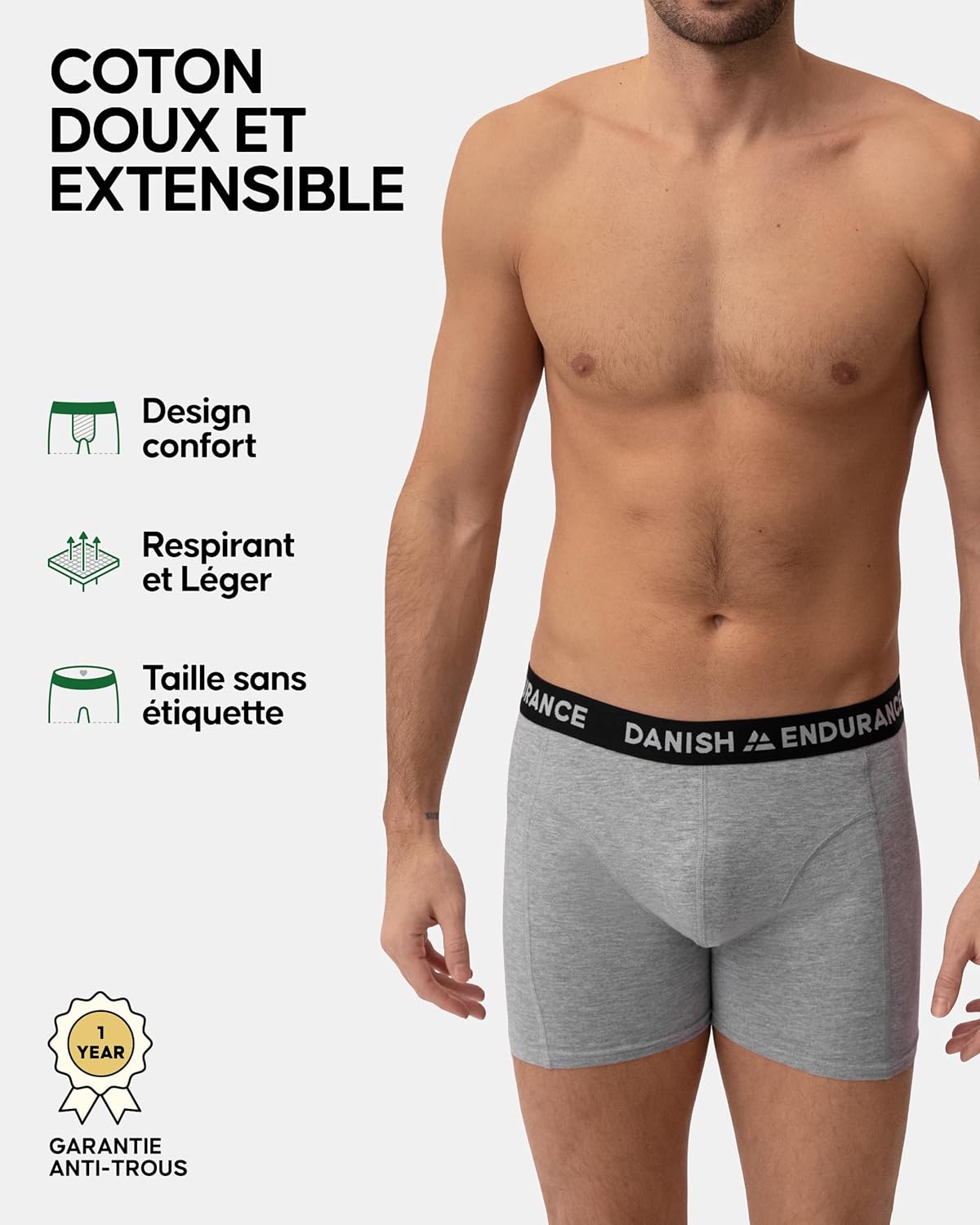 Detalle 2 de Danish Endurance Lot de 3 Boxers élastiques en coton pour Homme